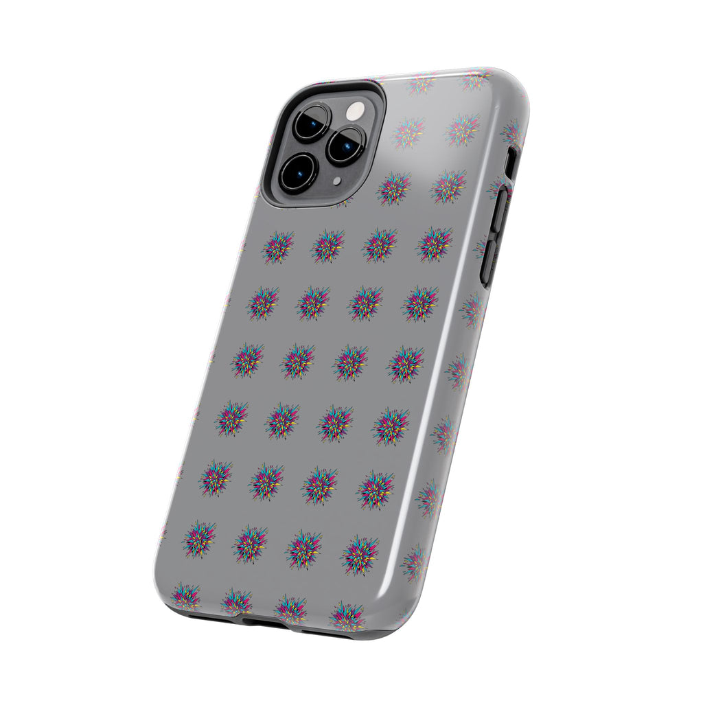 Tough Phone Case — Abstract Floral Burst Pattern on Gray (Protective Slim Fit)