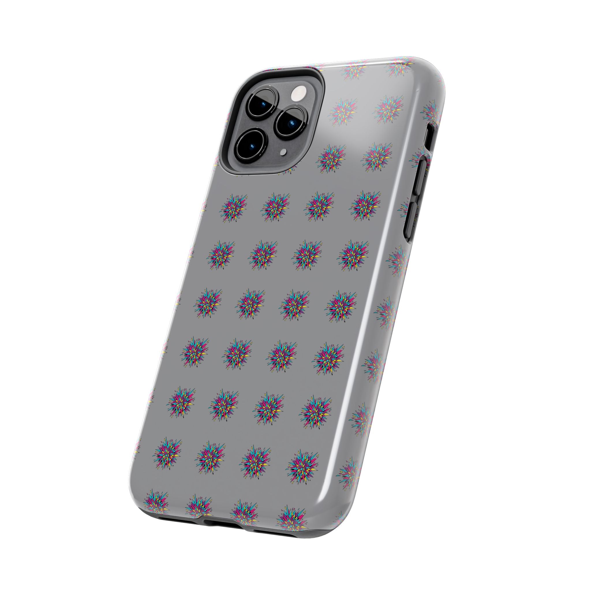 Tough Phone Case — Abstract Floral Burst Pattern on Gray (Protective Slim Fit)