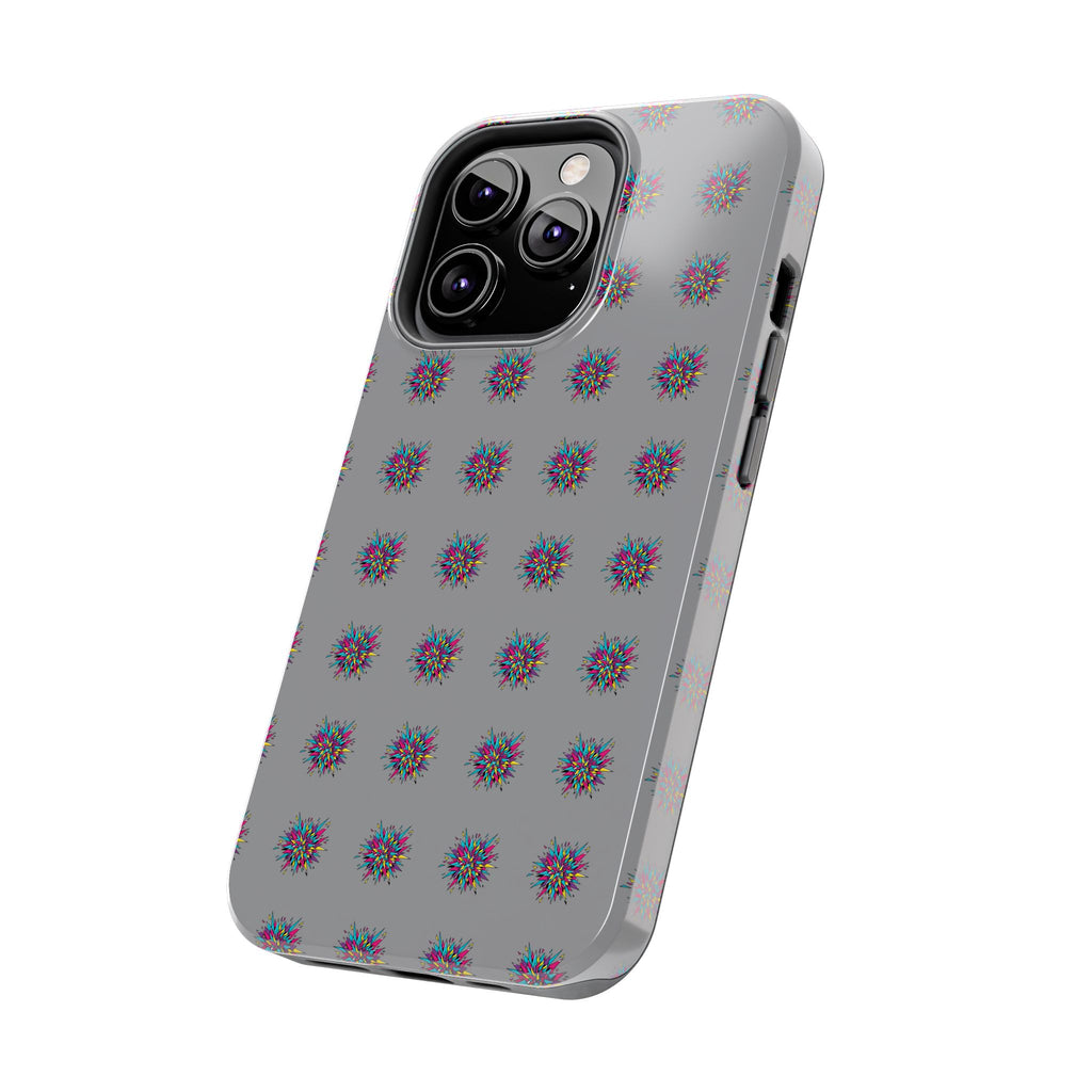 Tough Phone Case — Abstract Floral Burst Pattern on Gray (Protective Slim Fit)