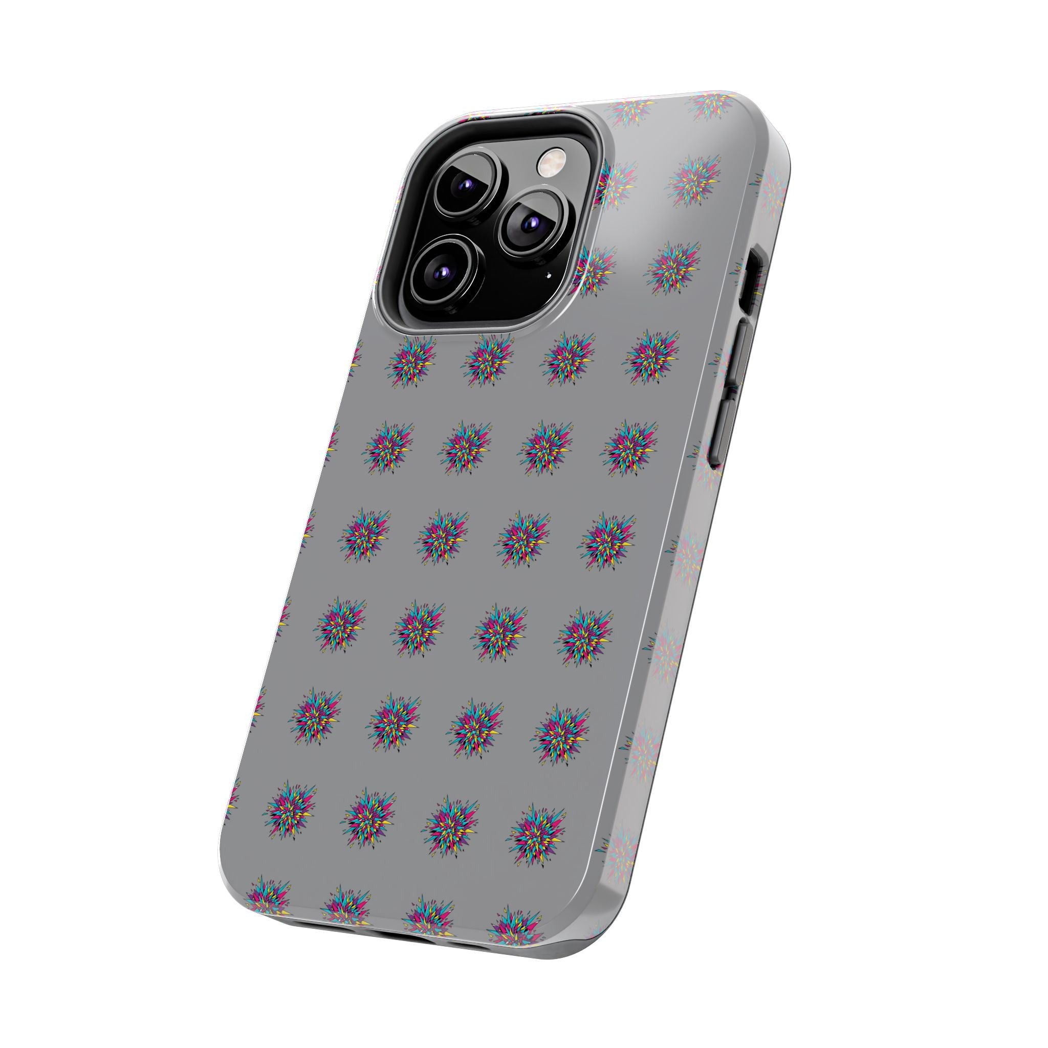 Tough Phone Case — Abstract Floral Burst Pattern on Gray (Protective Slim Fit)