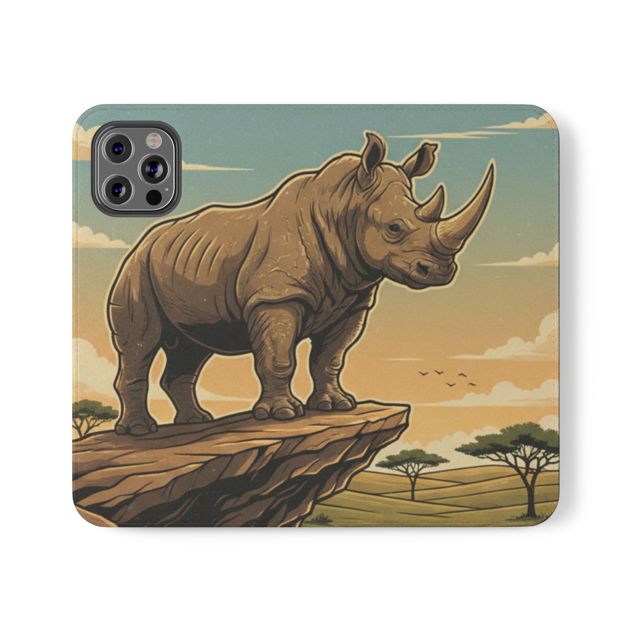 Rhino Sunset Flip Phone Case – Safari Wildlife Wallet Case