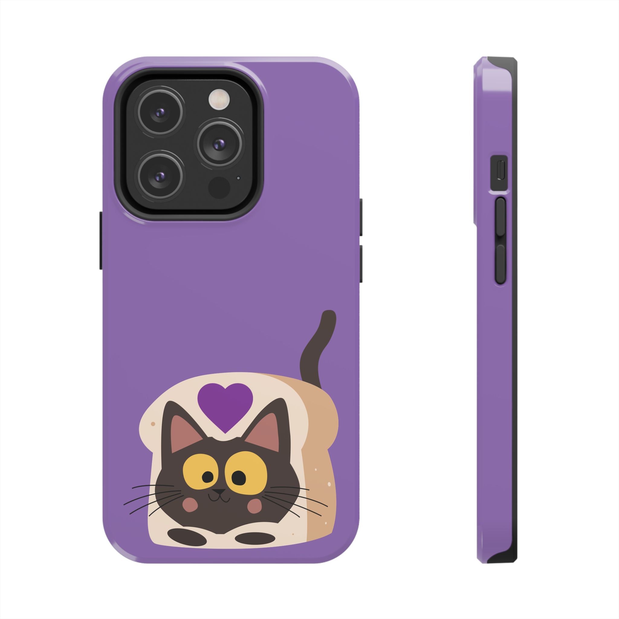 Purple Cute Cat-in-Bread Tough Phone Case — Cute Cat Heart Design