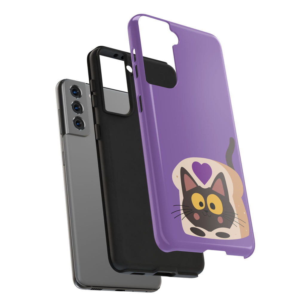 Purple Cute Cat-in-Bread Tough Phone Case — Cute Cat Heart Design