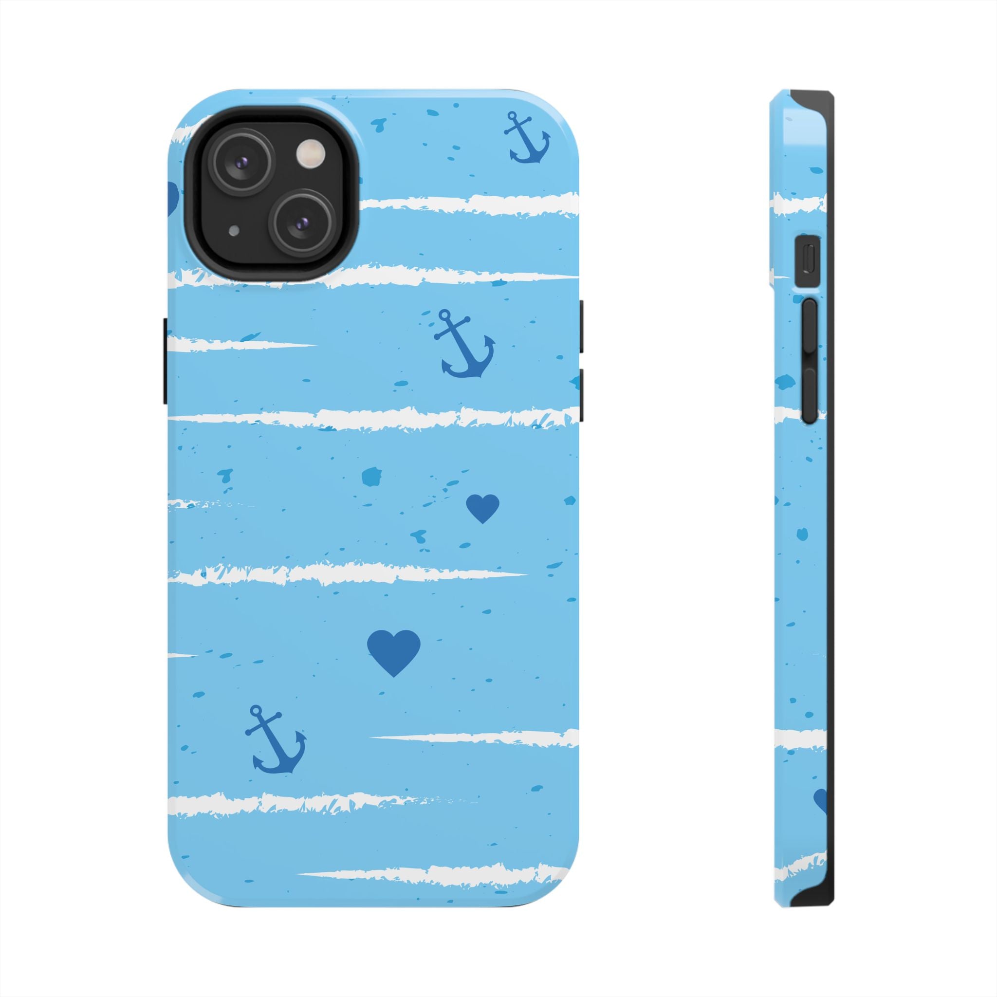 Nautical Blue Anchor & Hearts Tough Phone Case — Cute Striped Protective Cover