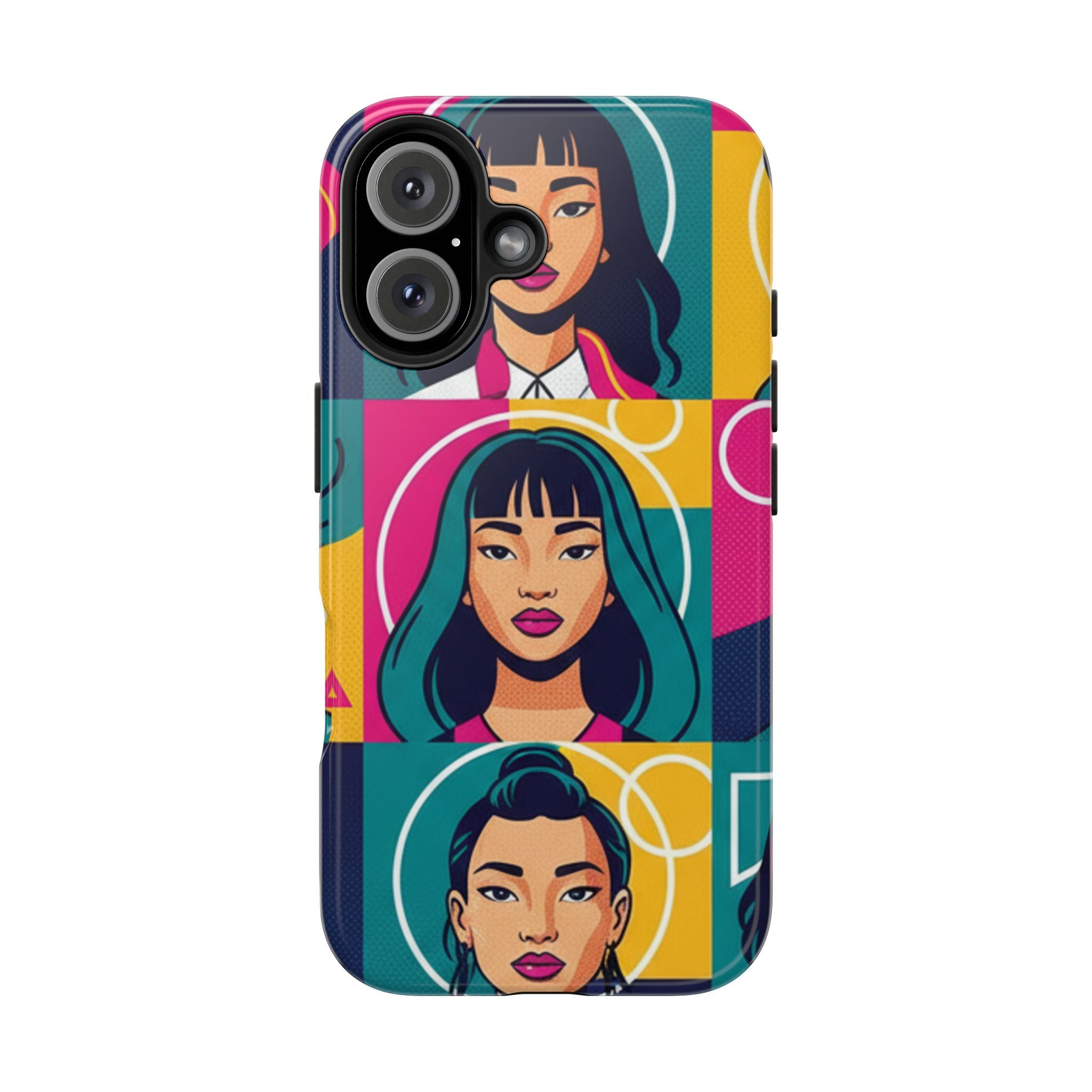 Bold Pop Art Faces Tough Phone Case — Colorful Retro Portrait Protective Cover