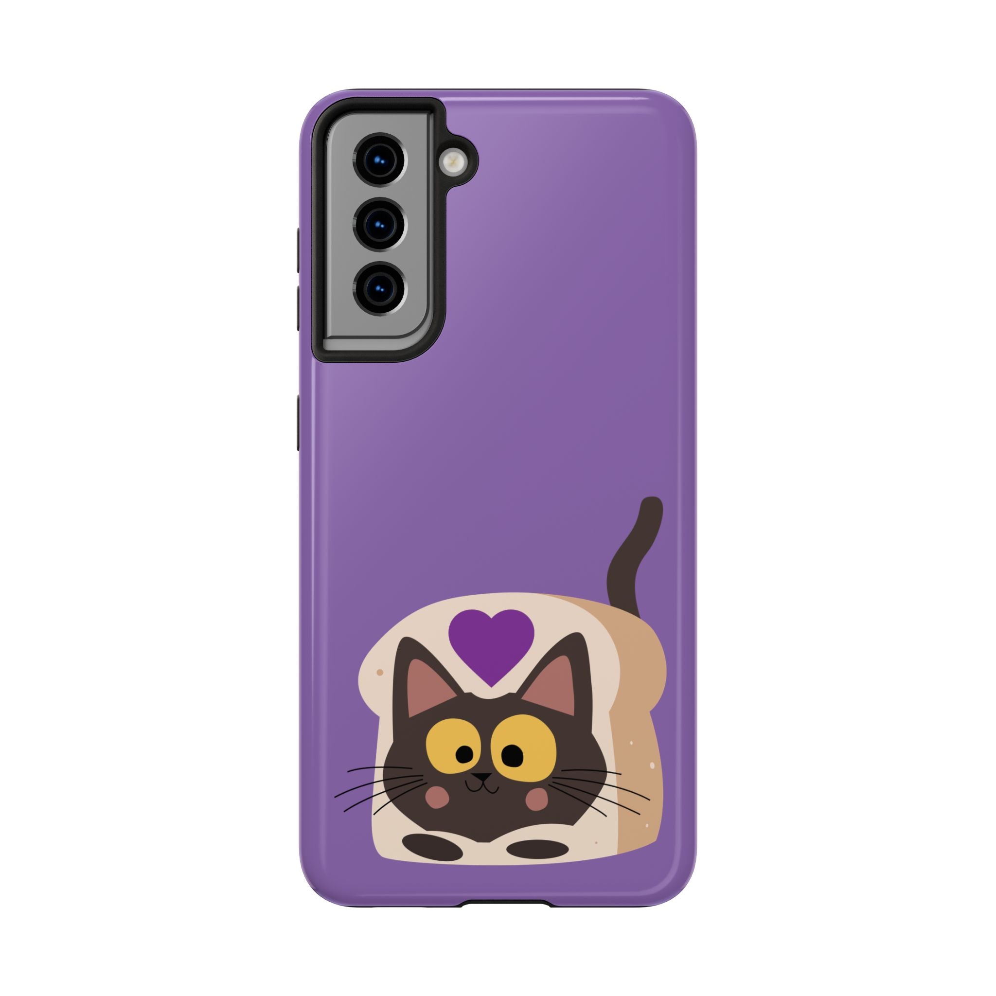 Purple Cute Cat-in-Bread Tough Phone Case — Cute Cat Heart Design