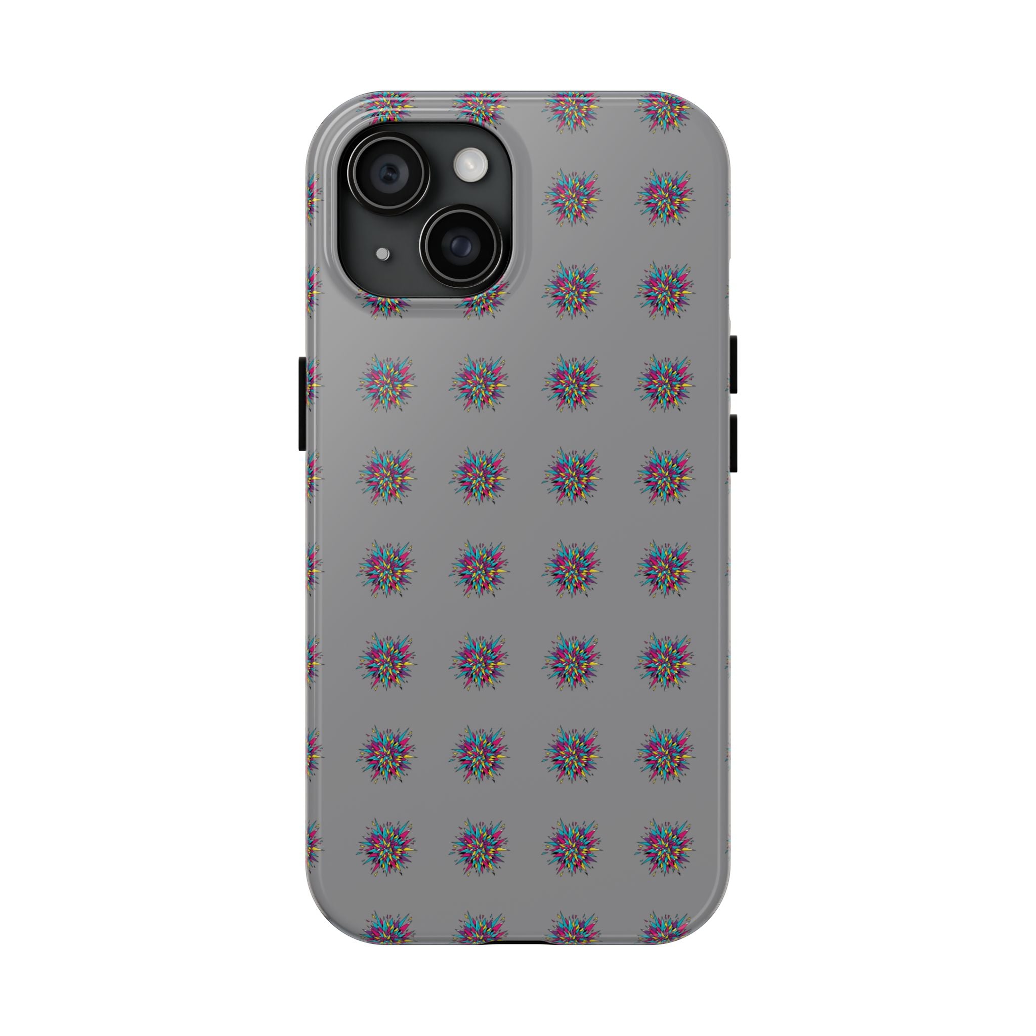 Tough Phone Case — Abstract Floral Burst Pattern on Gray (Protective Slim Fit)