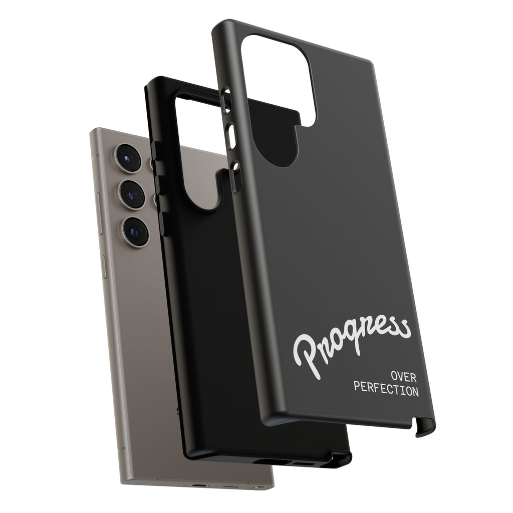 Phone Case - "Progress Over Perfection" Glossy Black Protective Cover