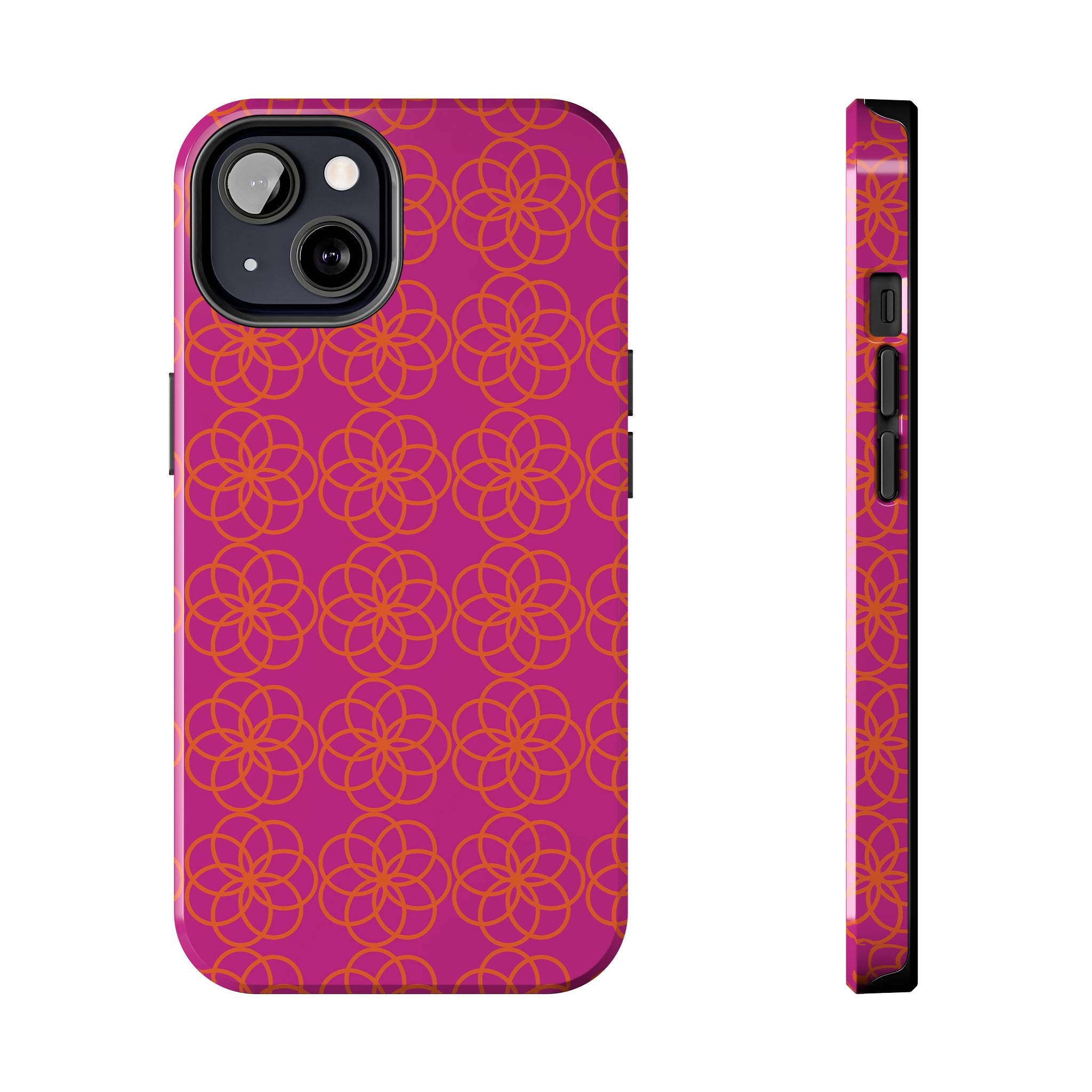 Floral Geometric Tough Phone Case — Pink & Orange Patterned Protective Cover