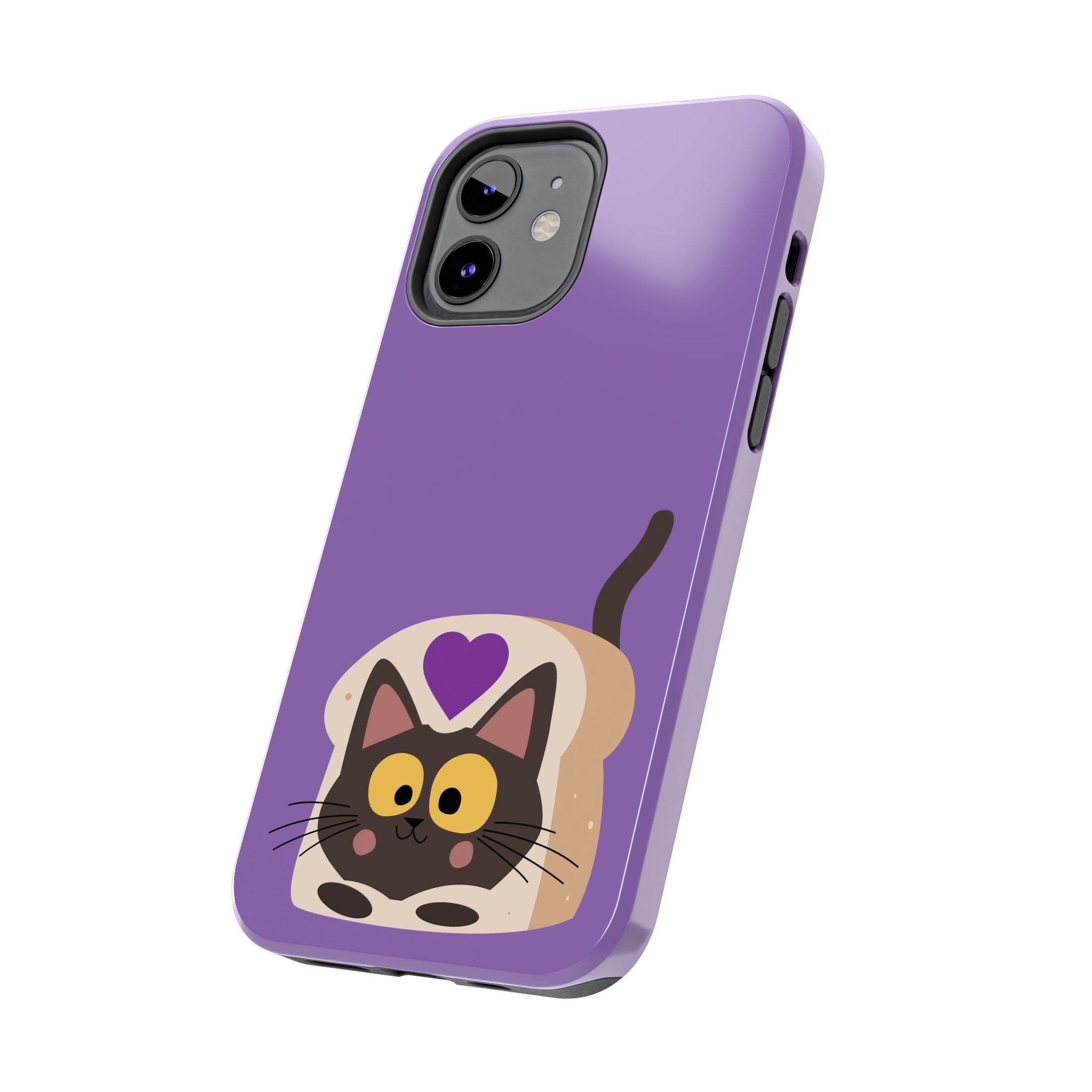 Purple Cute Cat-in-Bread Tough Phone Case — Cute Cat Heart Design