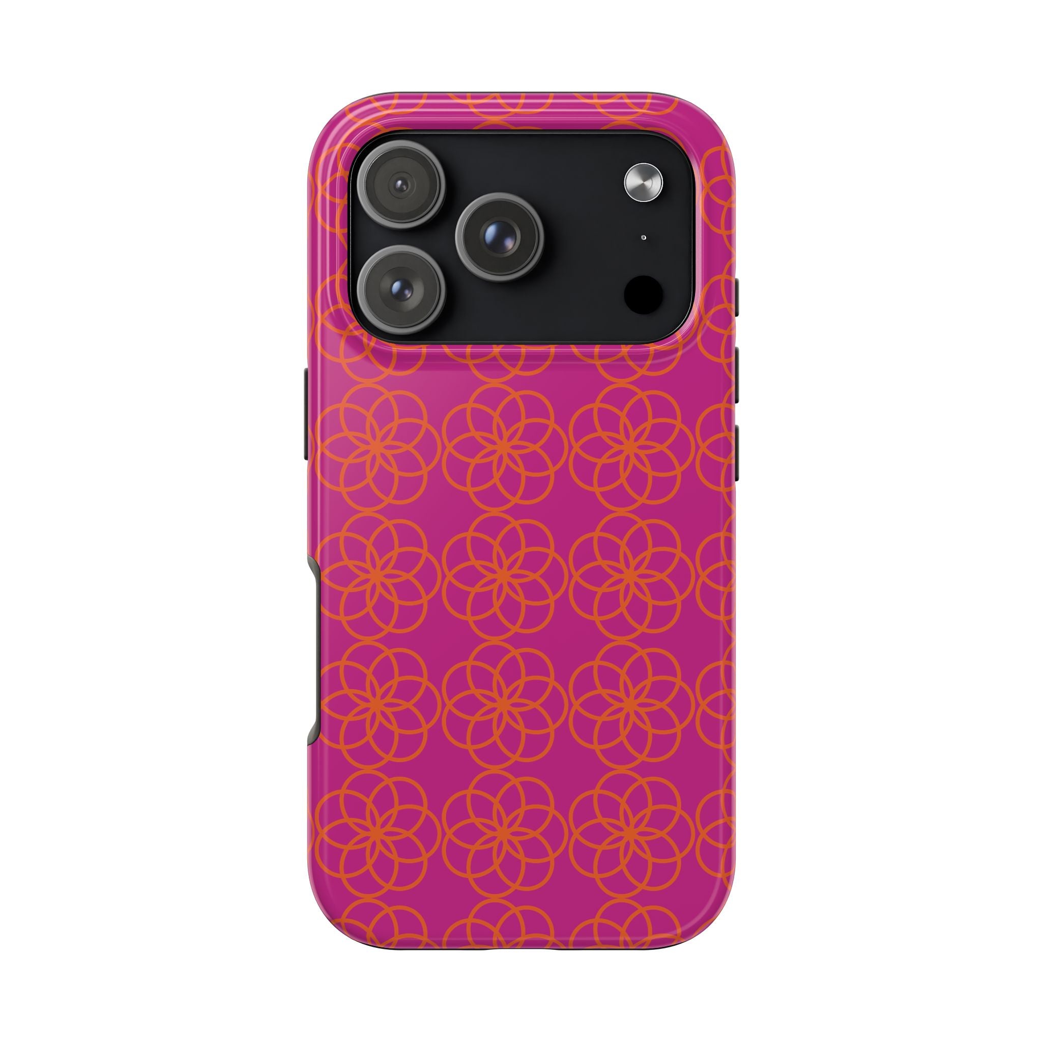Floral Geometric Tough Phone Case — Pink & Orange Patterned Protective Cover