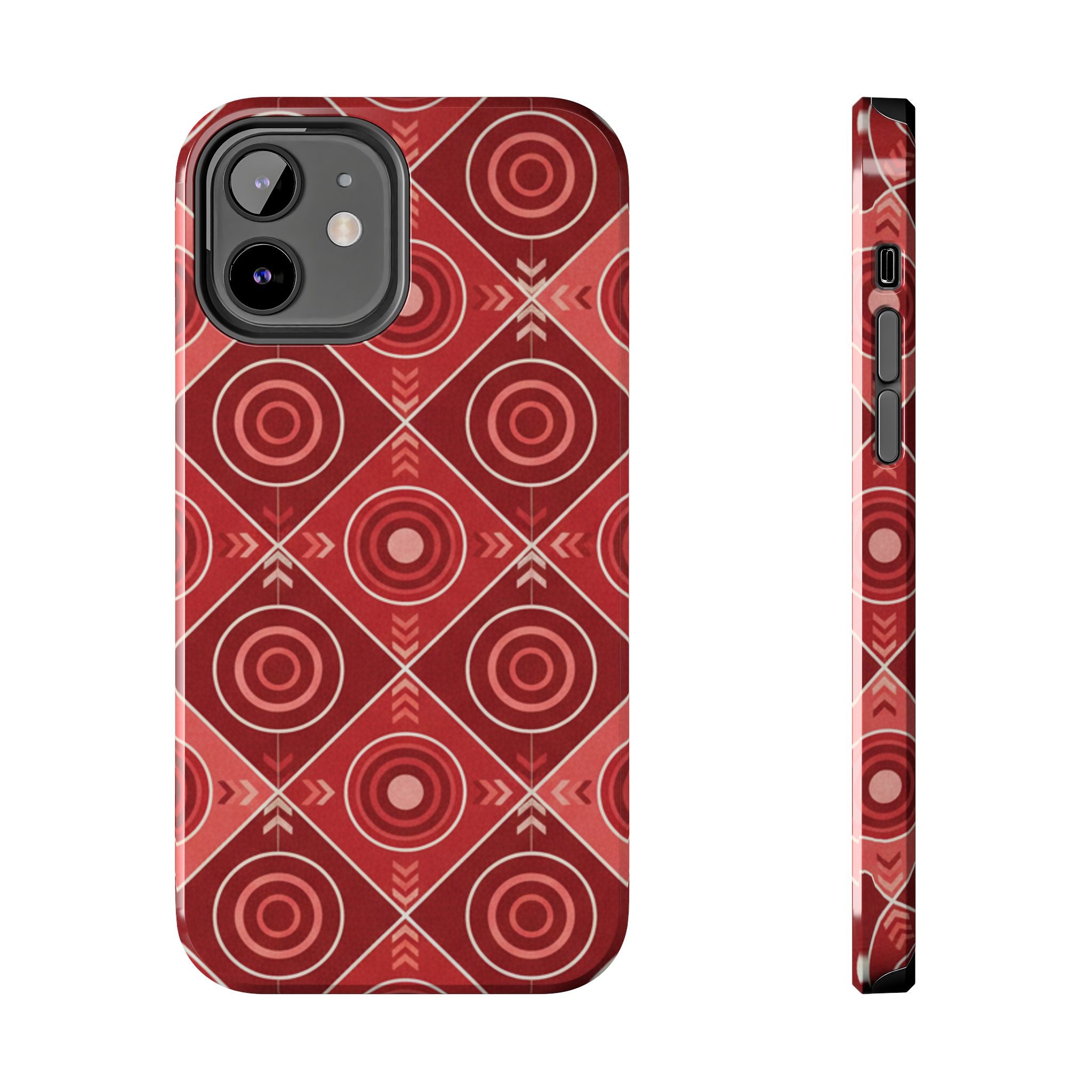 Red Geometric Target Pattern Tough Phone Case — Protective Abstract Retro Design