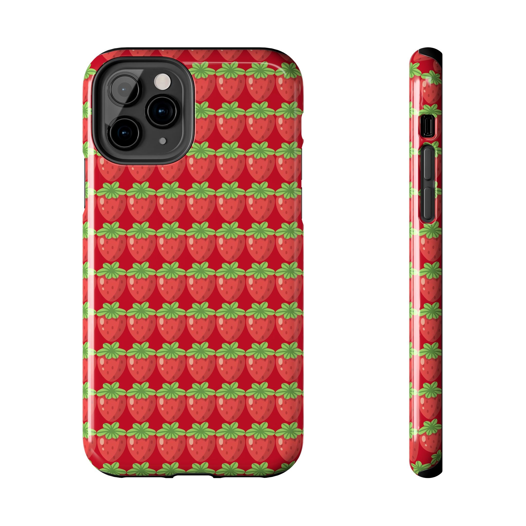 Strawberry Pattern Tough Phone Case — Cute Red Fruit Protective Cover