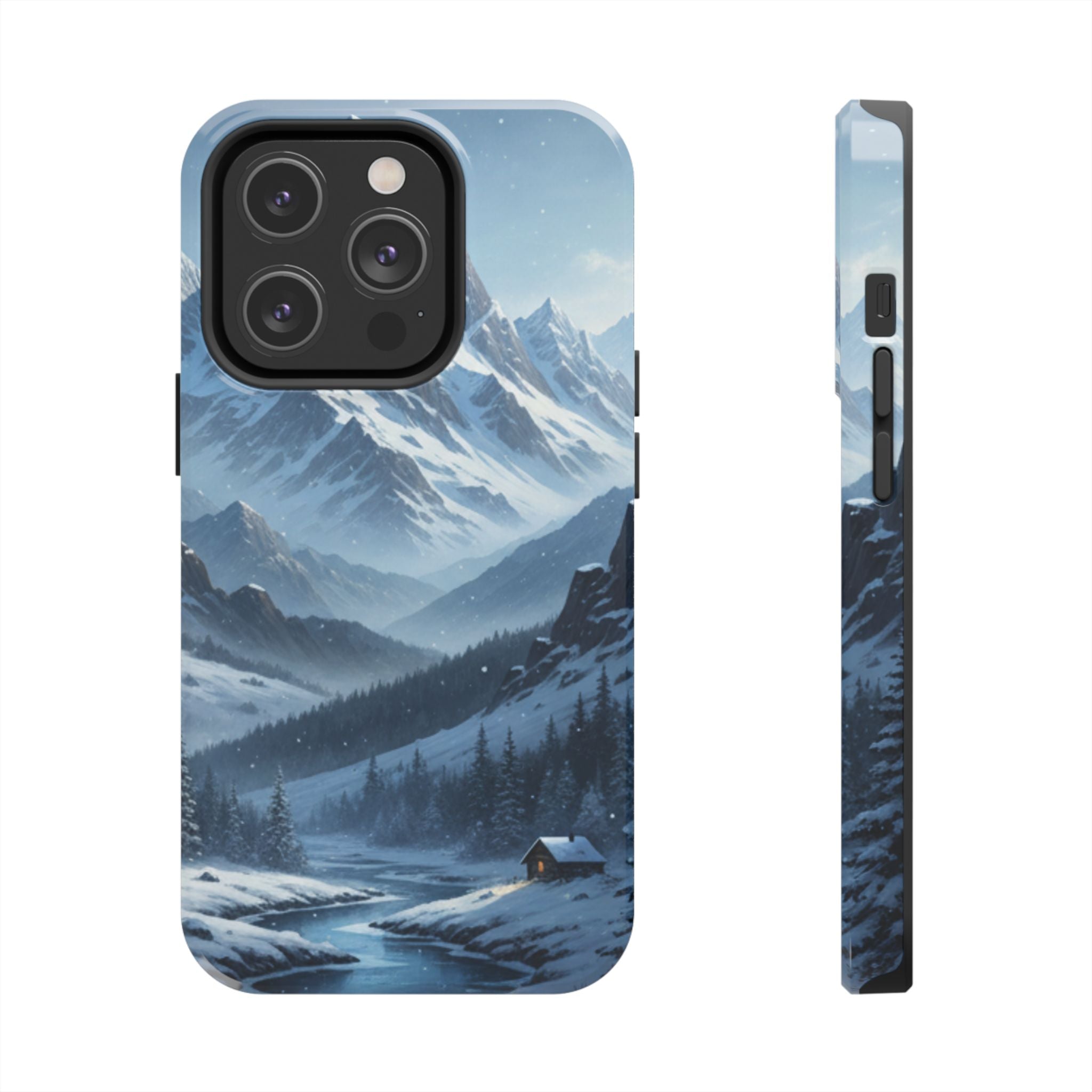 Tough Phone Case — Snowy Mountain Cabin Landscape Protective Phone Cover