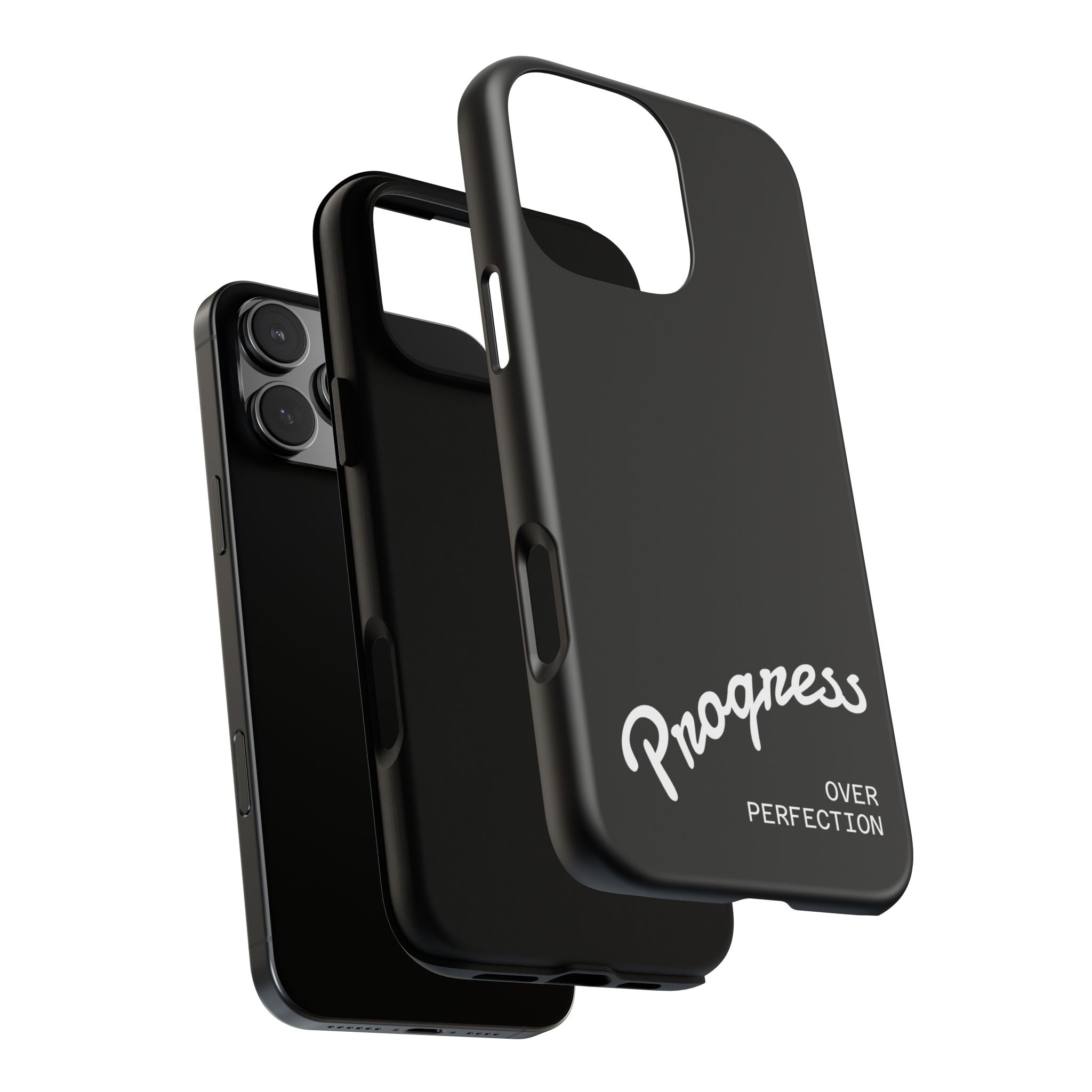 Phone Case - "Progress Over Perfection" Glossy Black Protective Cover