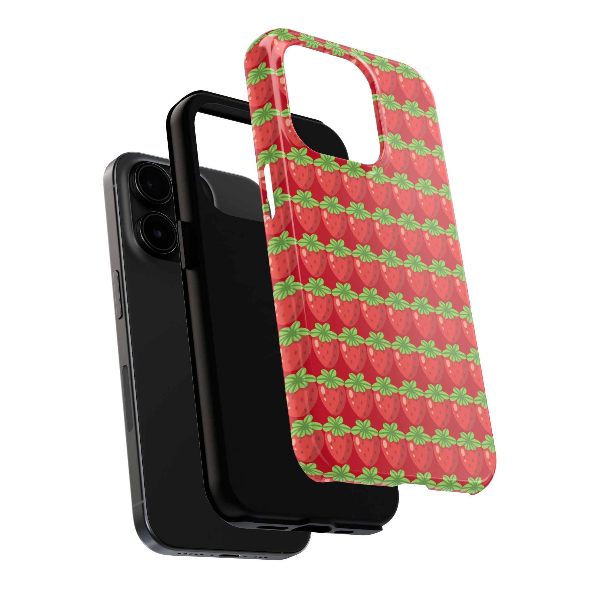 Strawberry Pattern Tough Phone Case — Cute Red Fruit Protective Cover