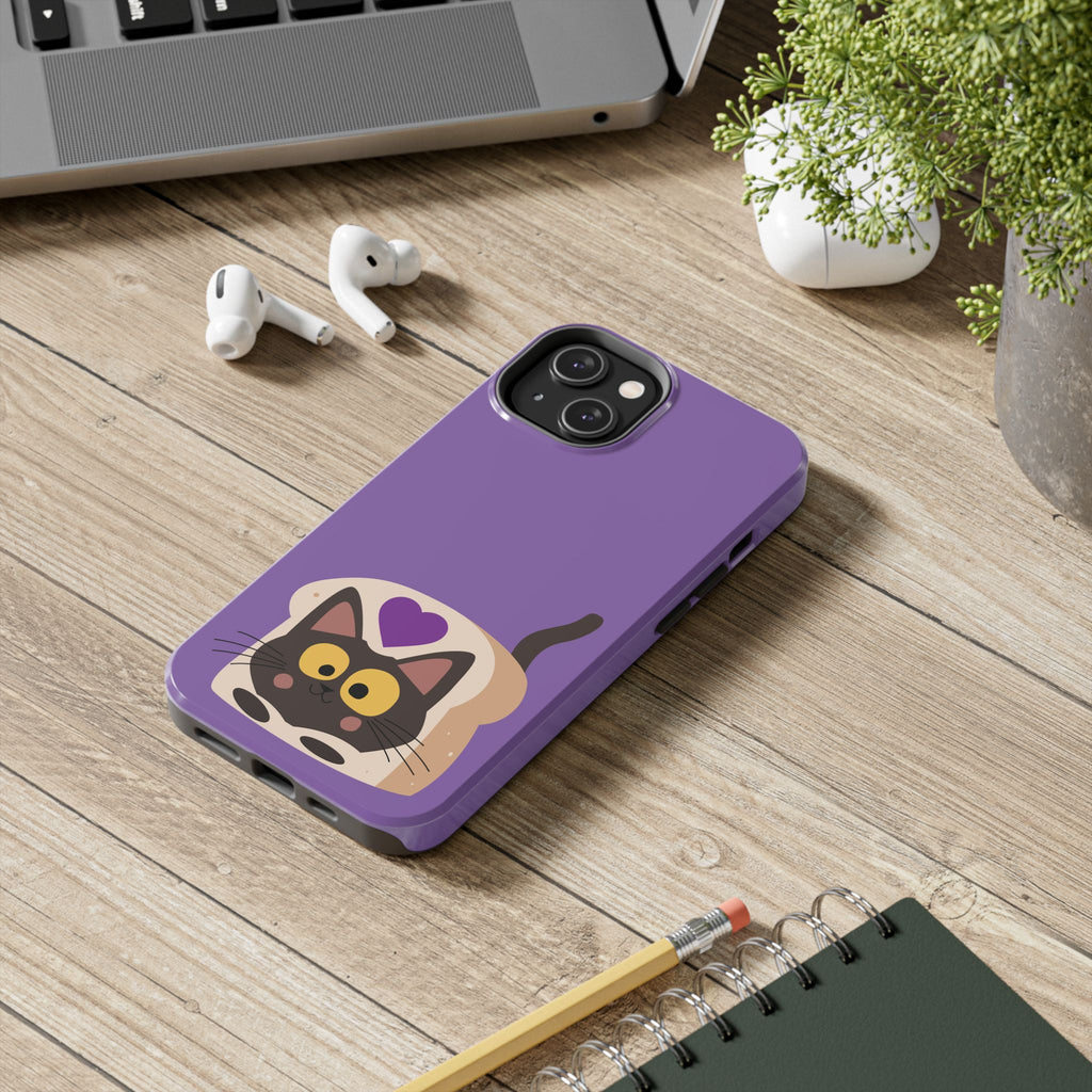 Purple Cute Cat-in-Bread Tough Phone Case — Cute Cat Heart Design