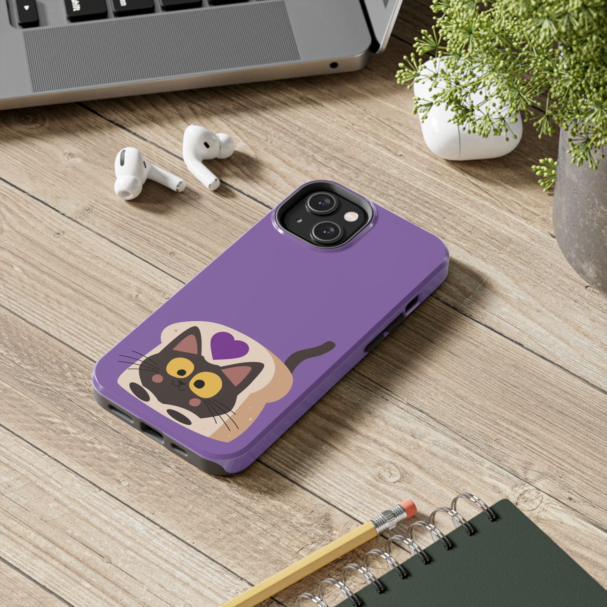 Purple Cute Cat-in-Bread Tough Phone Case — Cute Cat Heart Design
