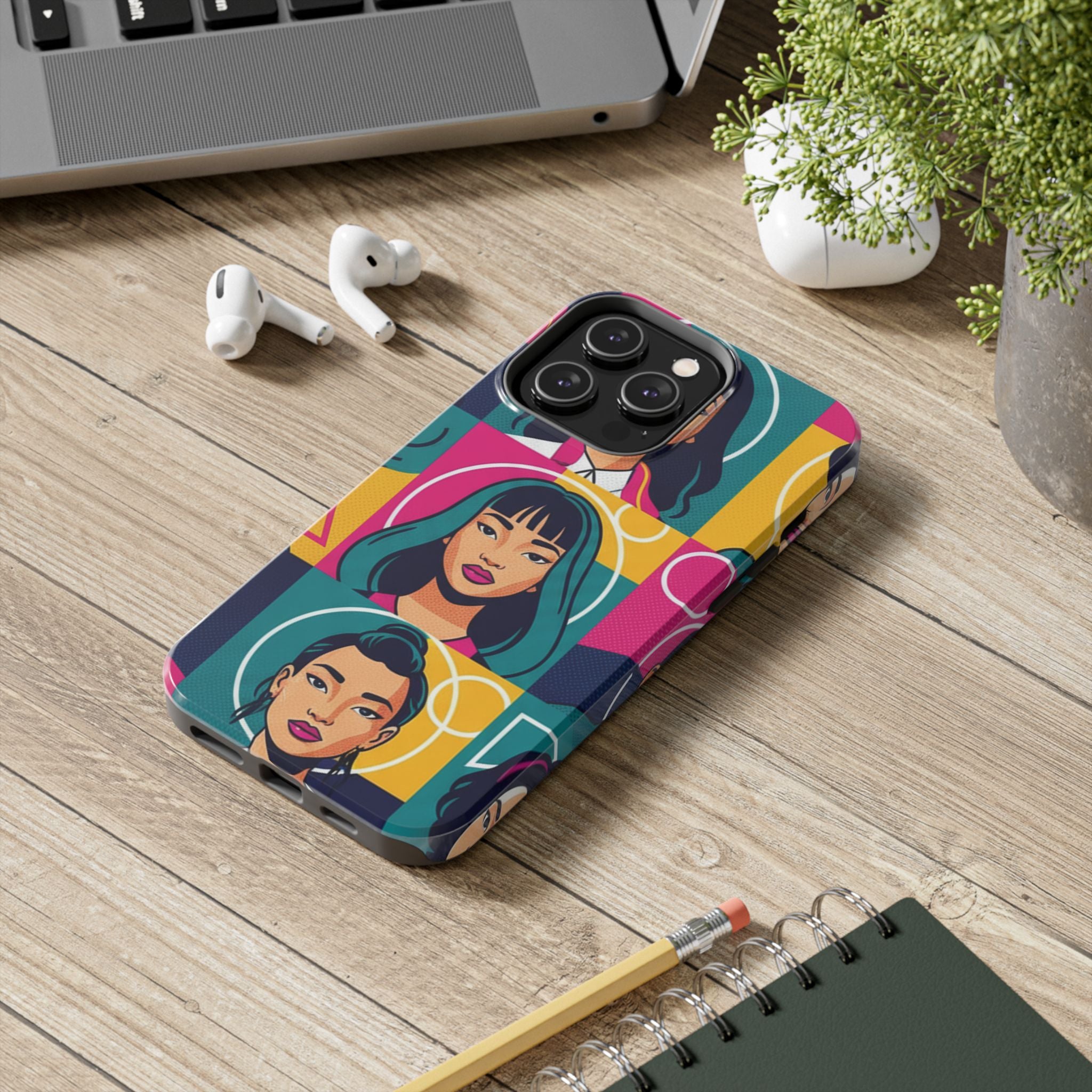 Bold Pop Art Faces Tough Phone Case — Colorful Retro Portrait Protective Cover