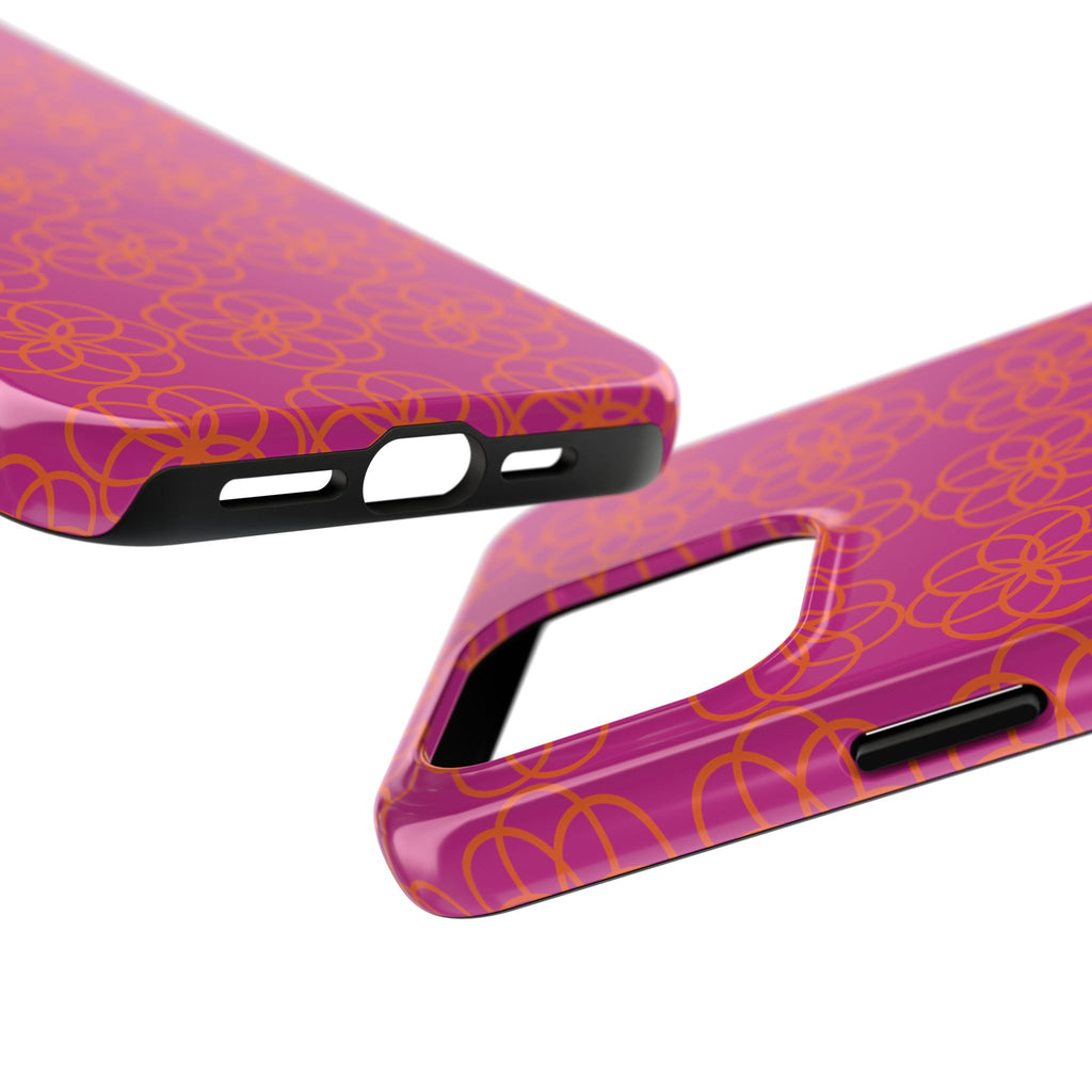 Floral Geometric Tough Phone Case — Pink & Orange Patterned Protective Cover