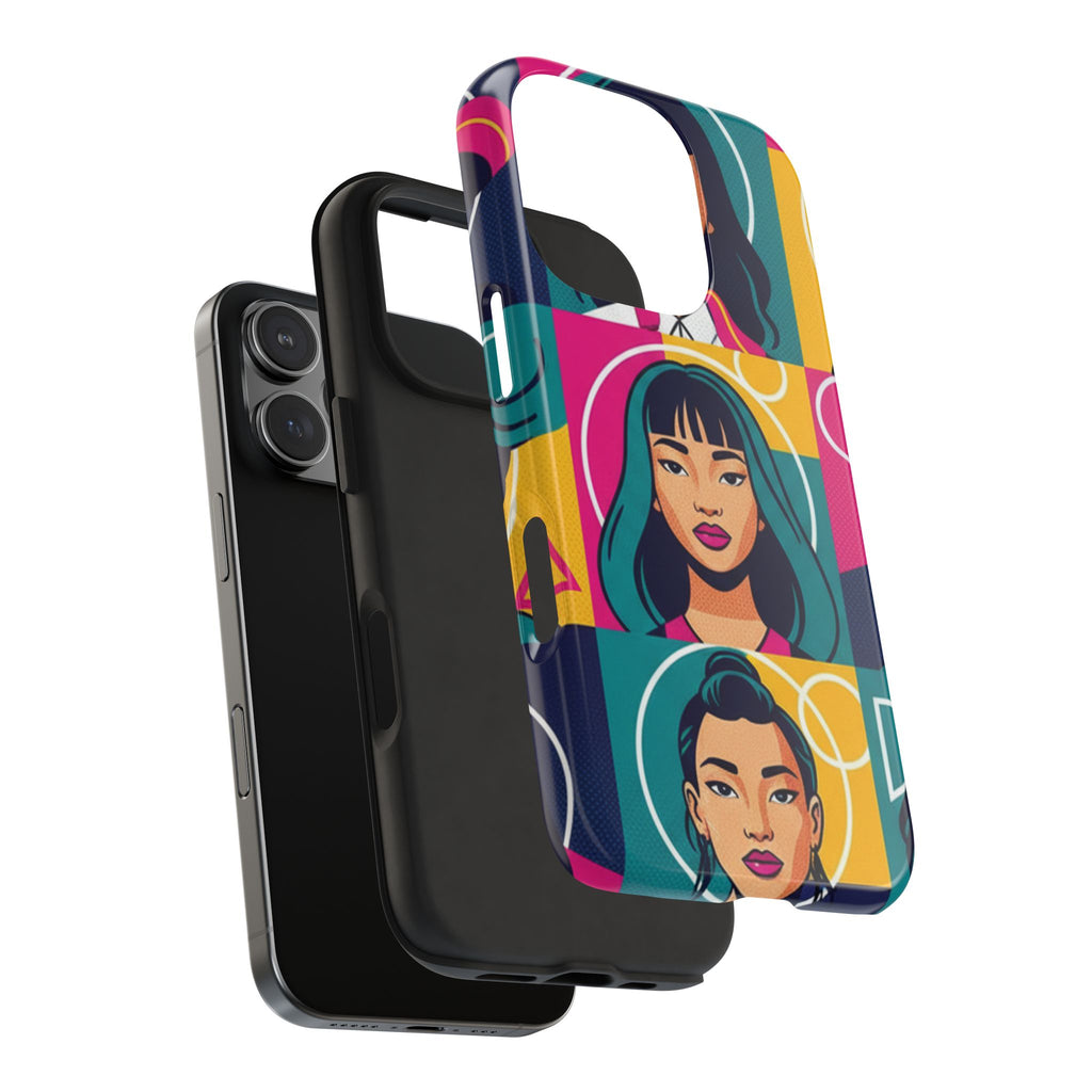 Bold Pop Art Faces Tough Phone Case — Colorful Retro Portrait Protective Cover