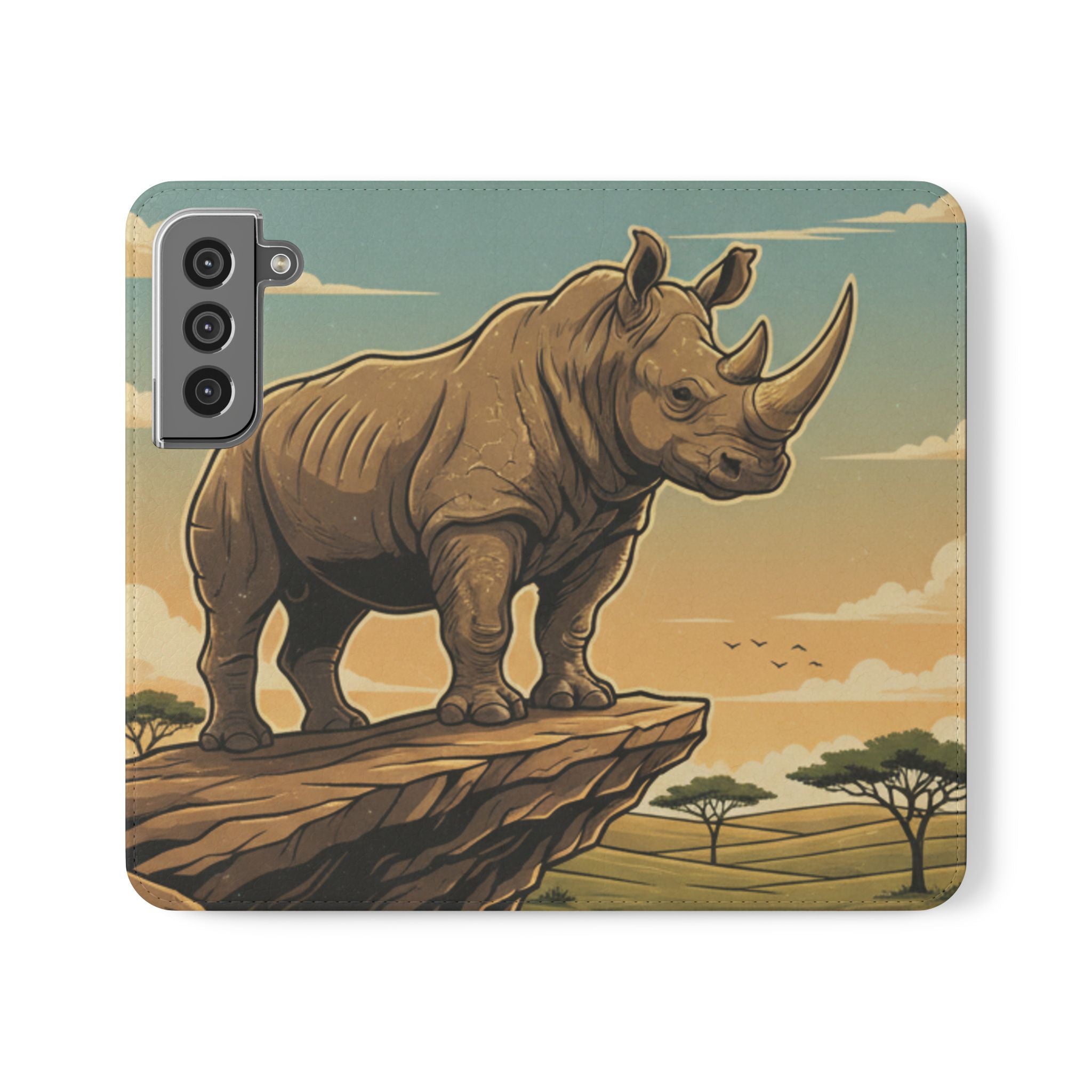 Rhino Sunset Flip Phone Case – Safari Wildlife Wallet Case
