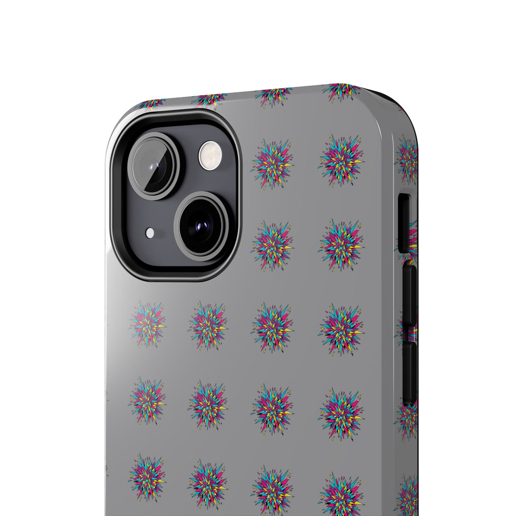 Tough Phone Case — Abstract Floral Burst Pattern on Gray (Protective Slim Fit)