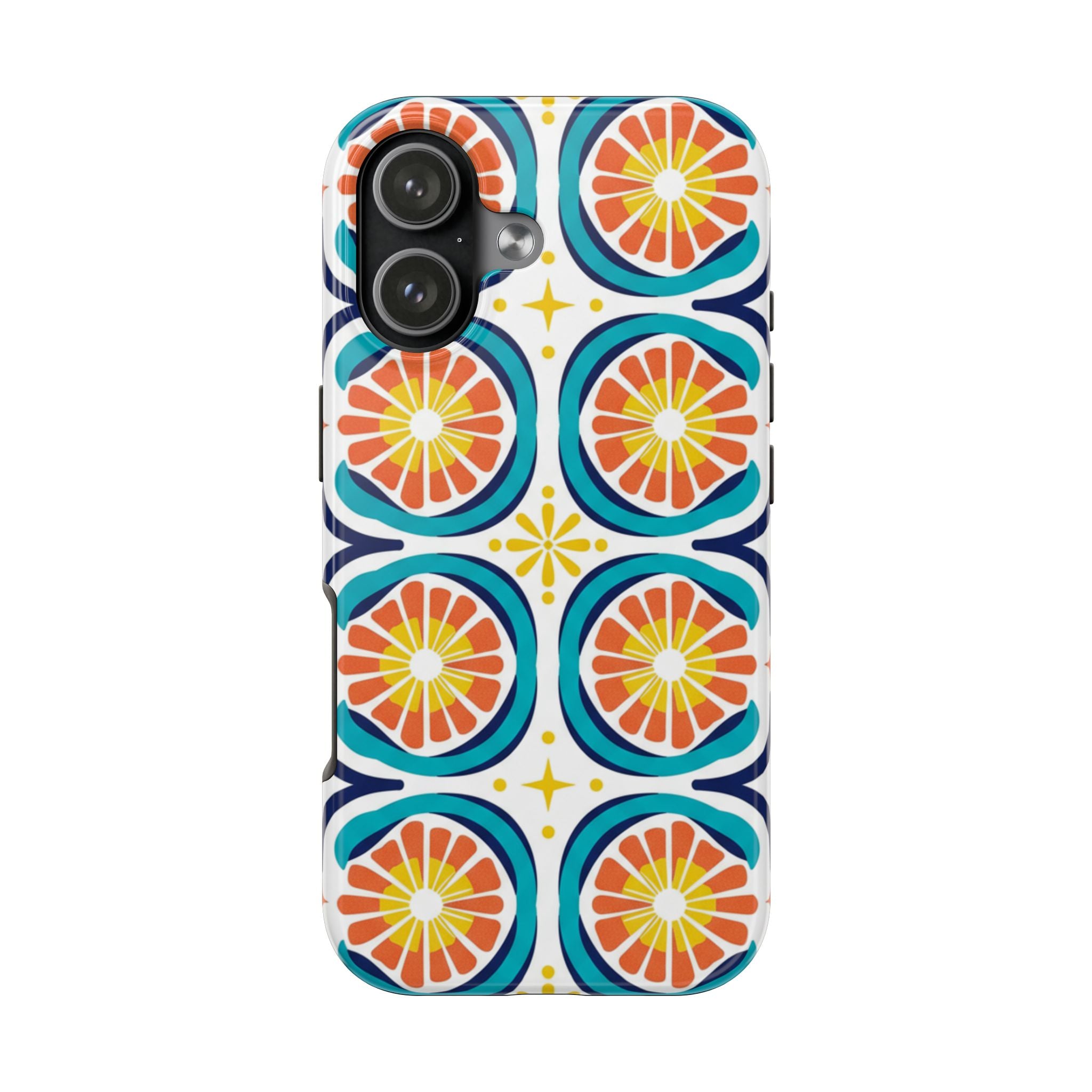 Citrus Tile Tough Phone Case — Colorful Retro Orange Slice Pattern