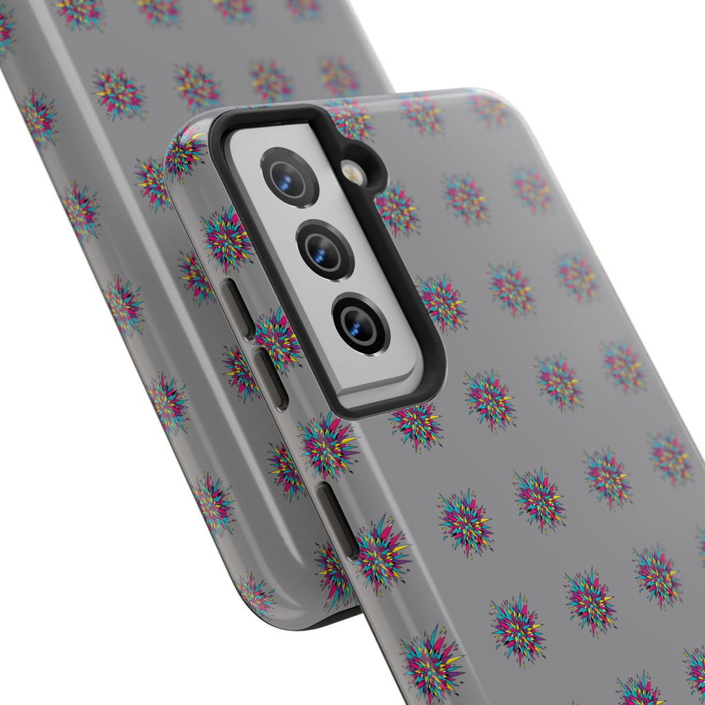 Tough Phone Case — Abstract Floral Burst Pattern on Gray (Protective Slim Fit)