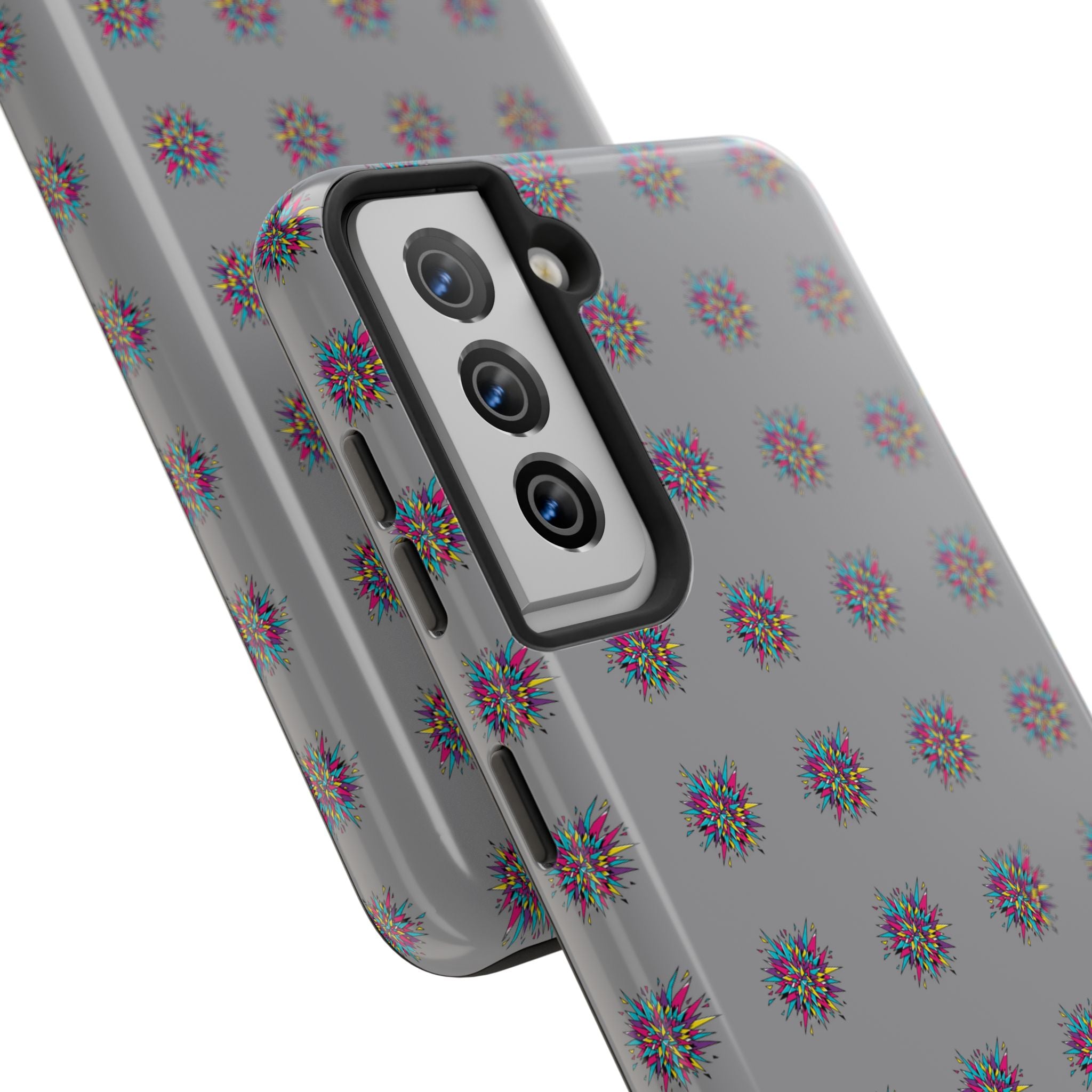 Tough Phone Case — Abstract Floral Burst Pattern on Gray (Protective Slim Fit)
