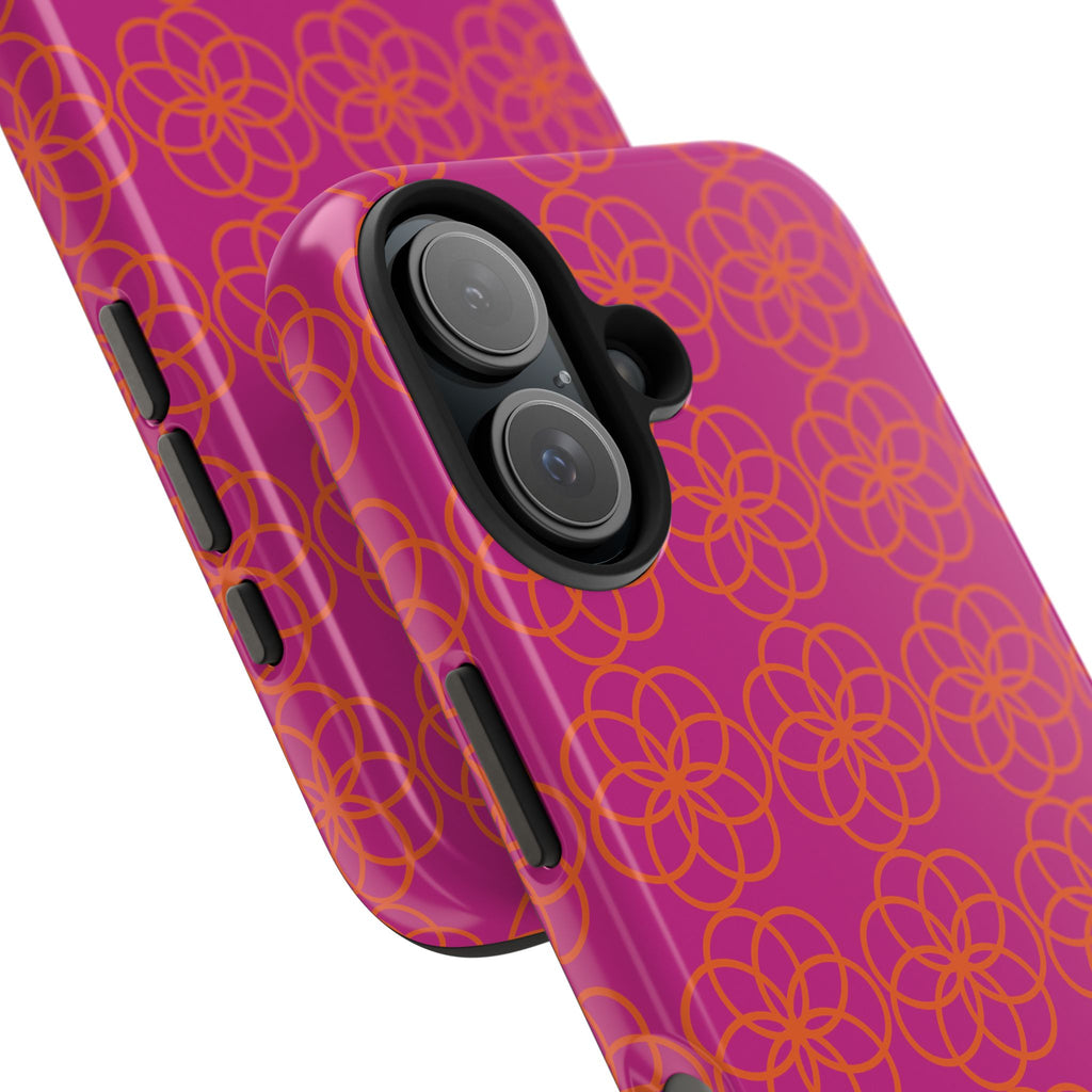 Floral Geometric Tough Phone Case — Pink & Orange Patterned Protective Cover