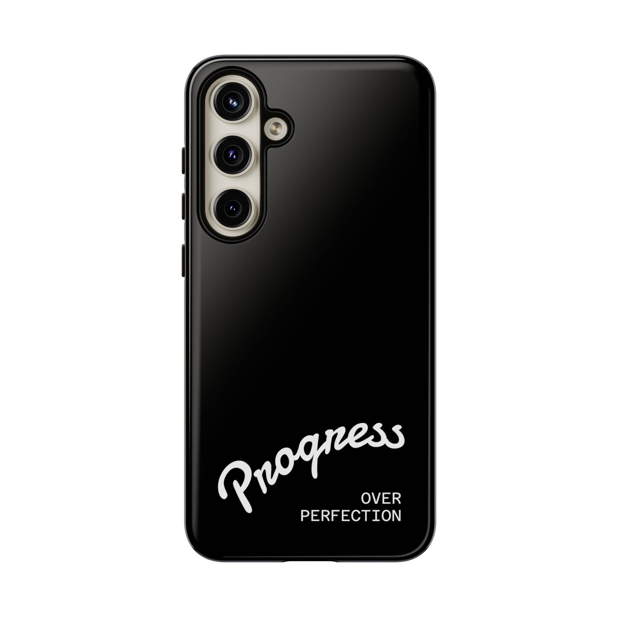 Phone Case - "Progress Over Perfection" Glossy Black Protective Cover
