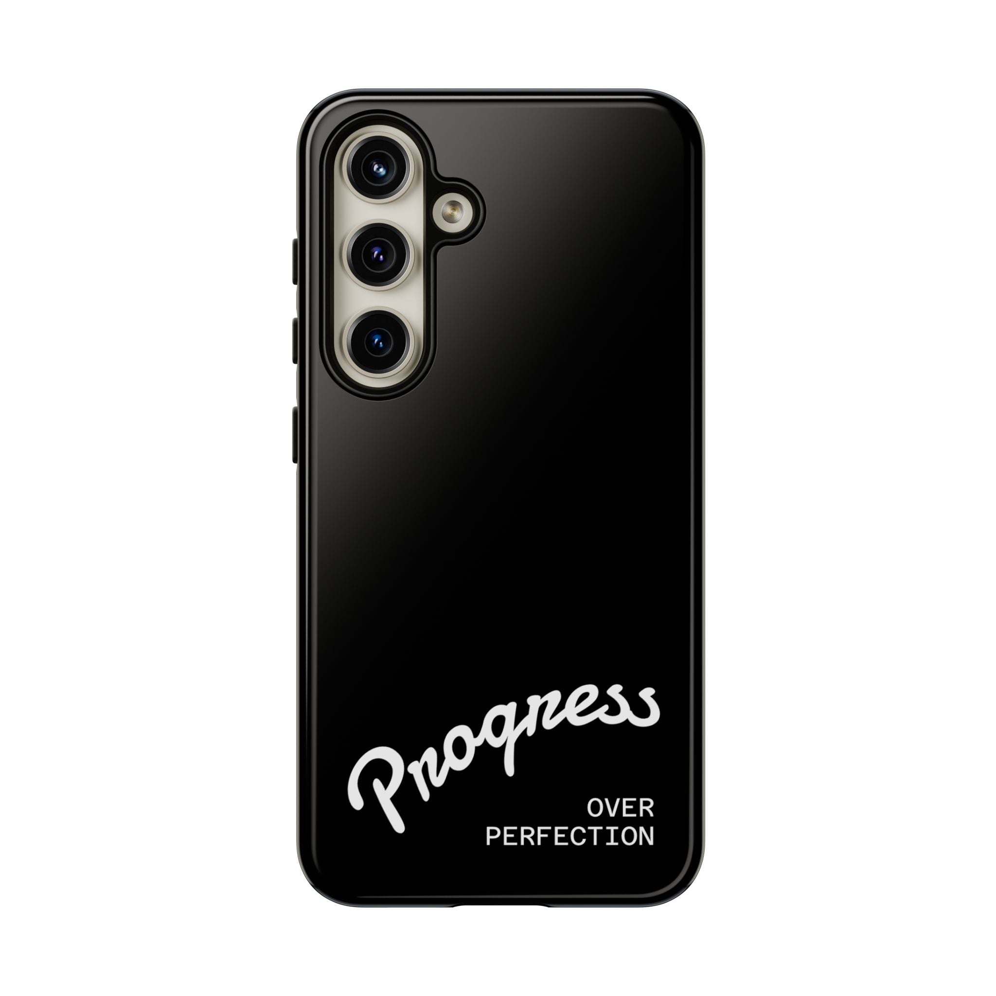 Phone Case - "Progress Over Perfection" Glossy Black Protective Cover
