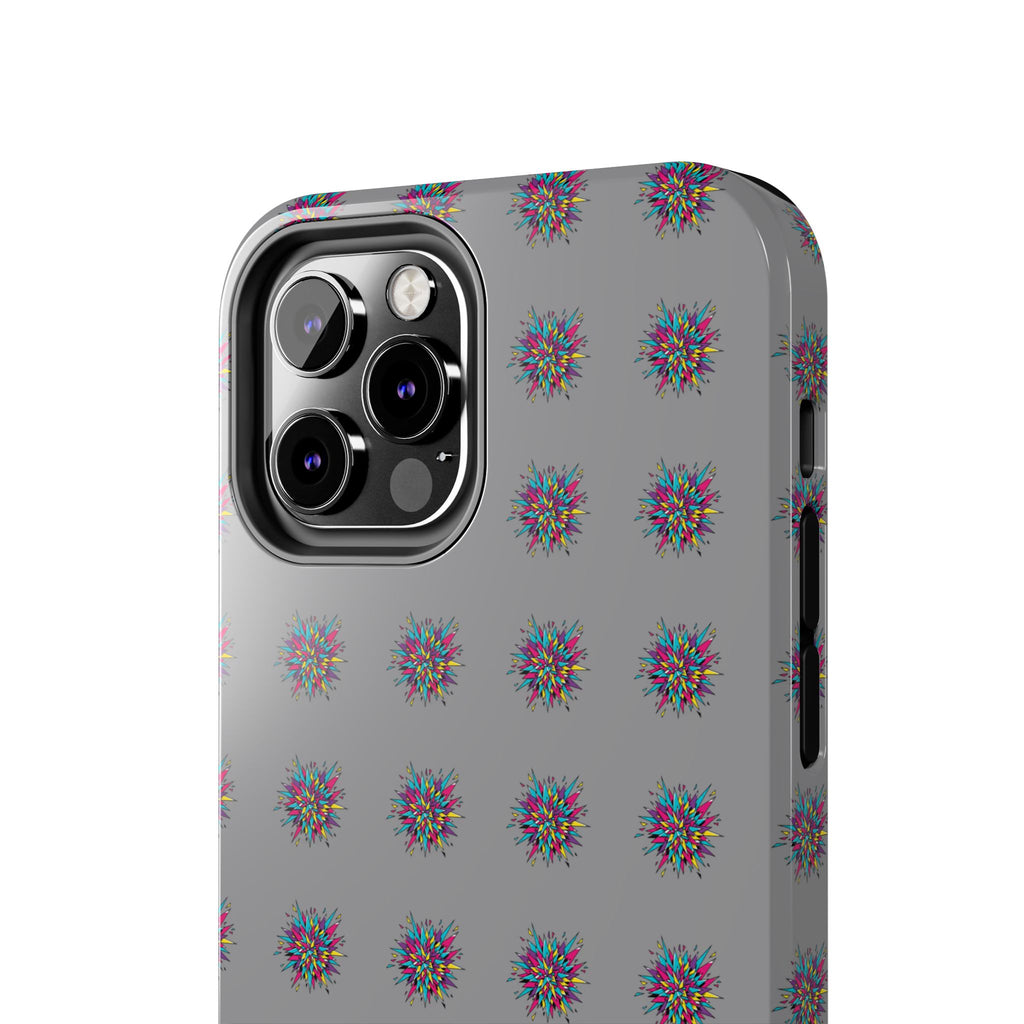 Tough Phone Case — Abstract Floral Burst Pattern on Gray (Protective Slim Fit)