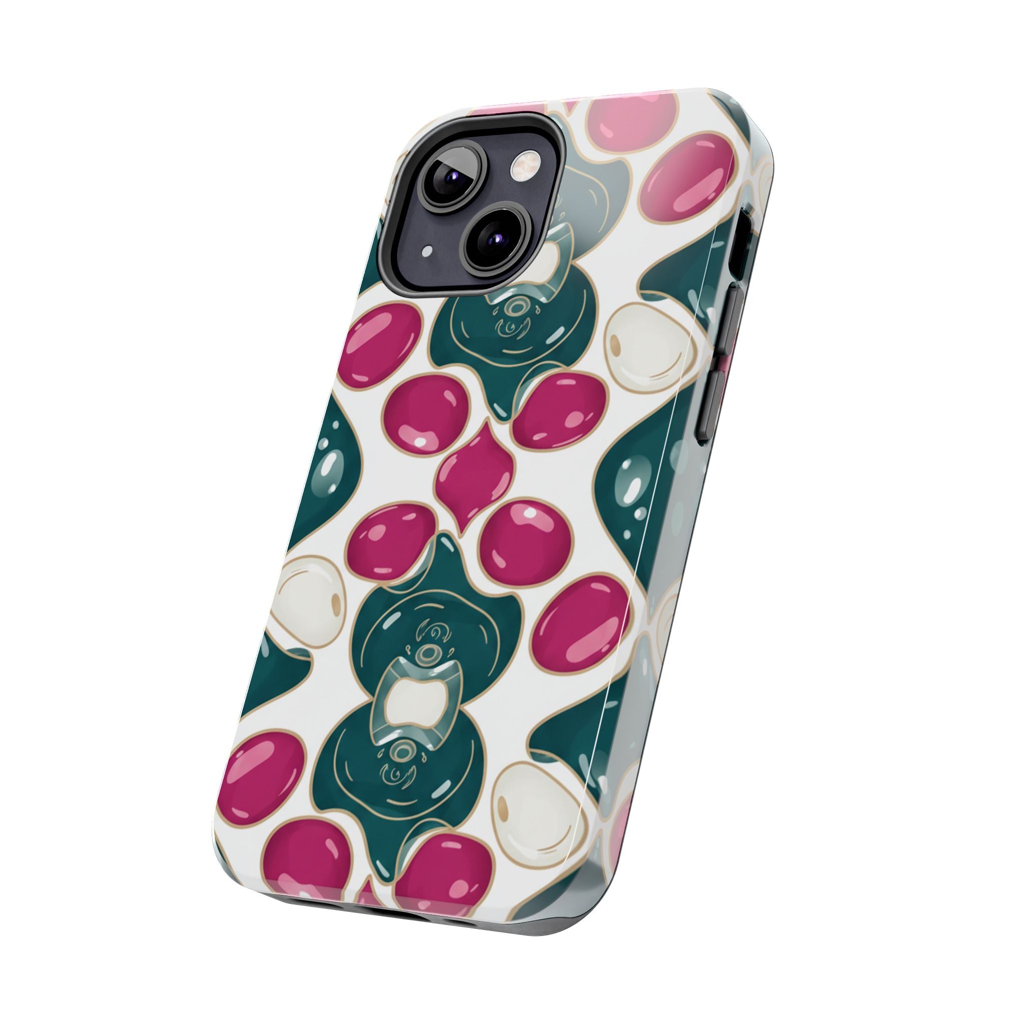 Floral Jewel Pattern Tough Phone Case — Teal & Fuchsia Protective Cover