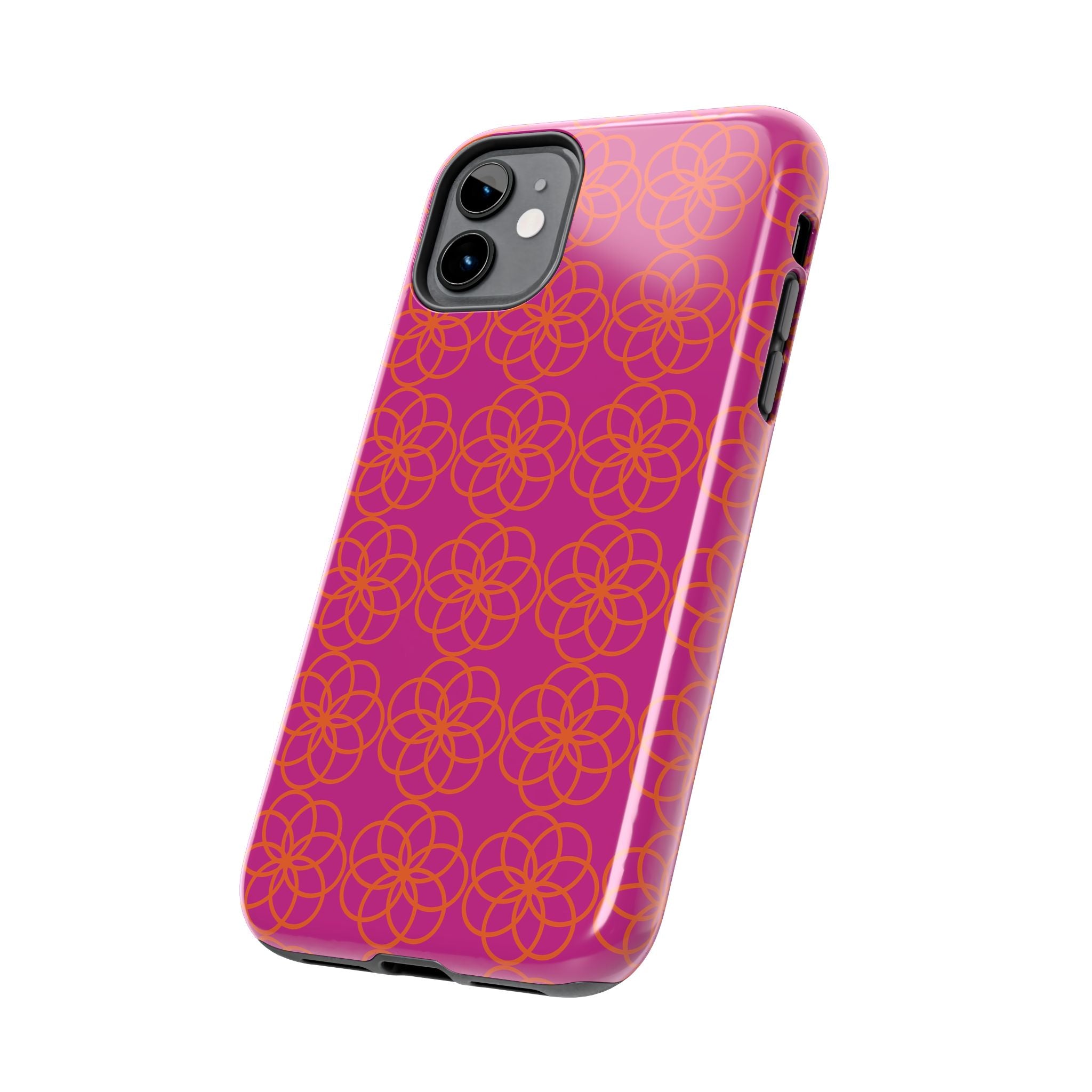Floral Geometric Tough Phone Case — Pink & Orange Patterned Protective Cover