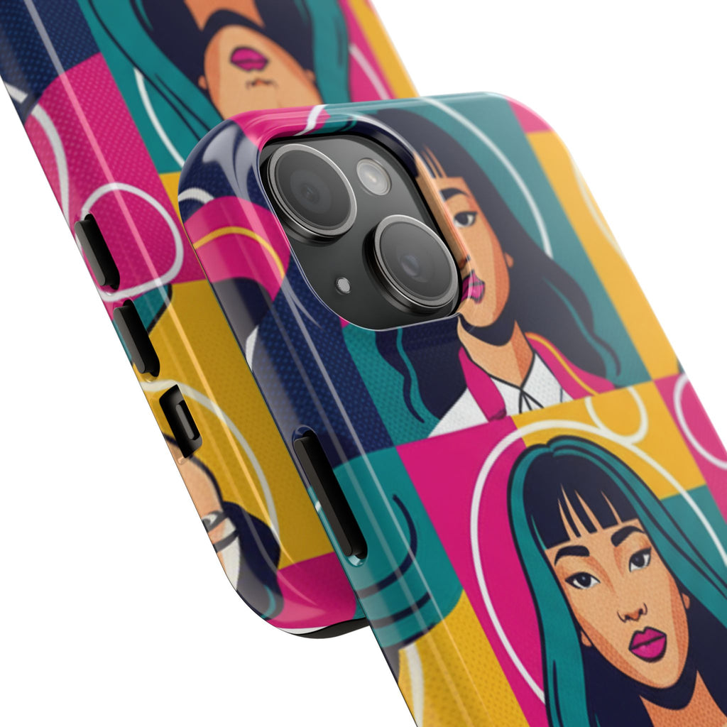 Bold Pop Art Faces Tough Phone Case — Colorful Retro Portrait Protective Cover