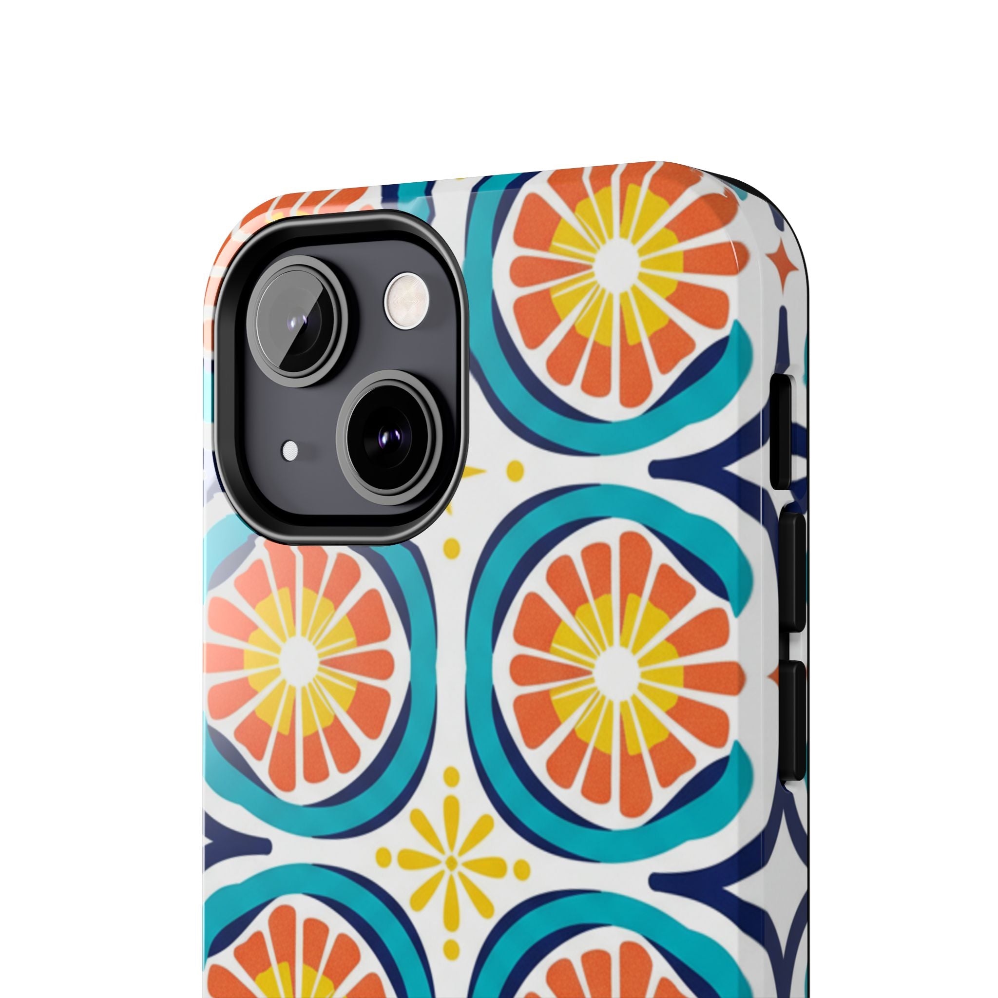 Citrus Tile Tough Phone Case — Colorful Retro Orange Slice Pattern