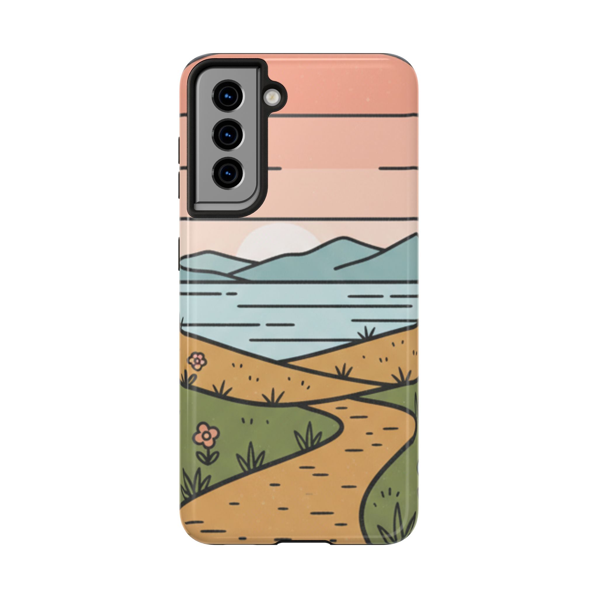 Scenic Path Tough Phone Case — Pastel Lake & Mountain Protective Cover