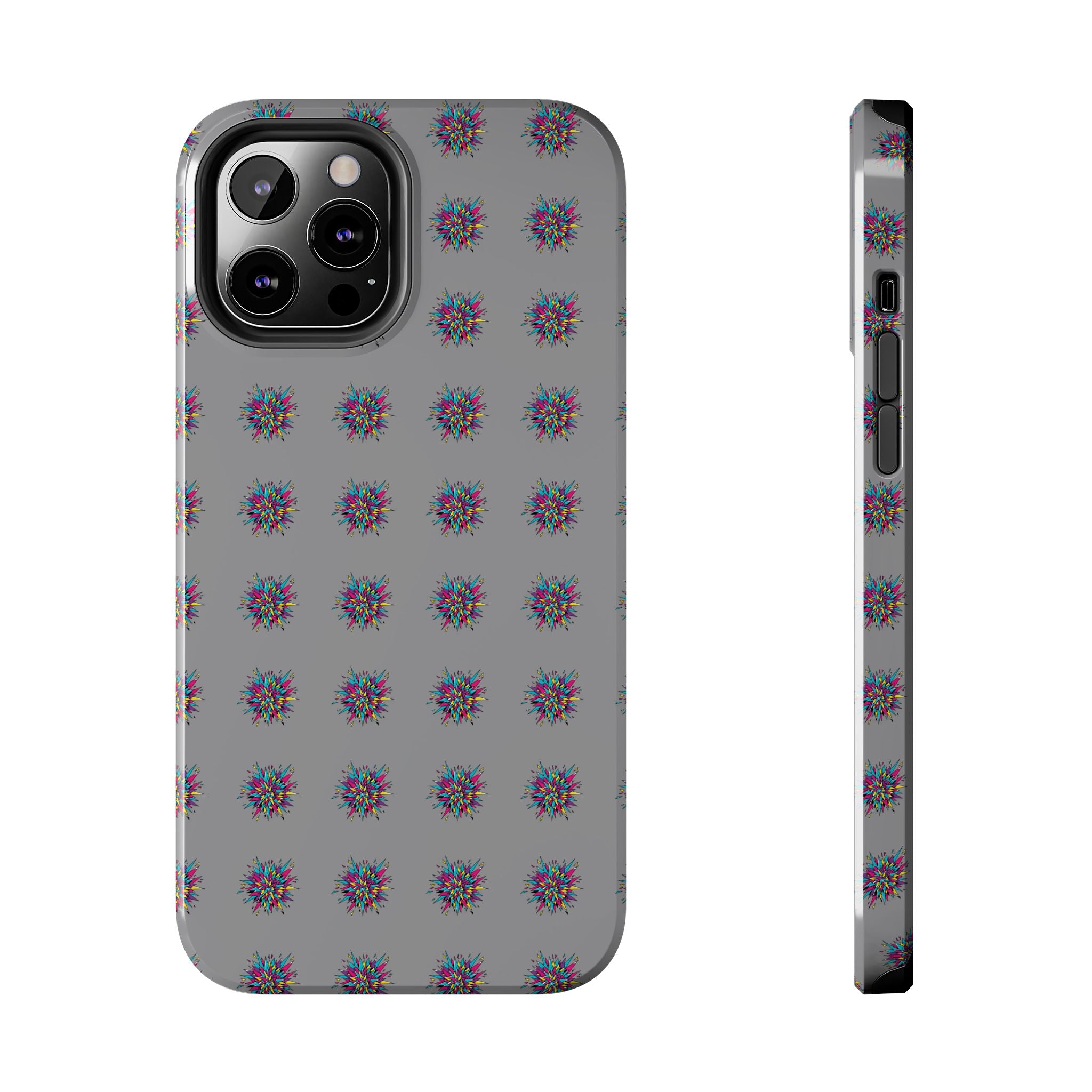Tough Phone Case — Abstract Floral Burst Pattern on Gray (Protective Slim Fit)