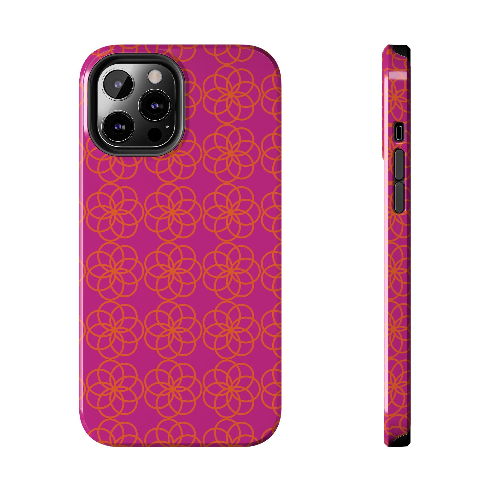 Floral Geometric Tough Phone Case — Pink & Orange Patterned Protective Cover
